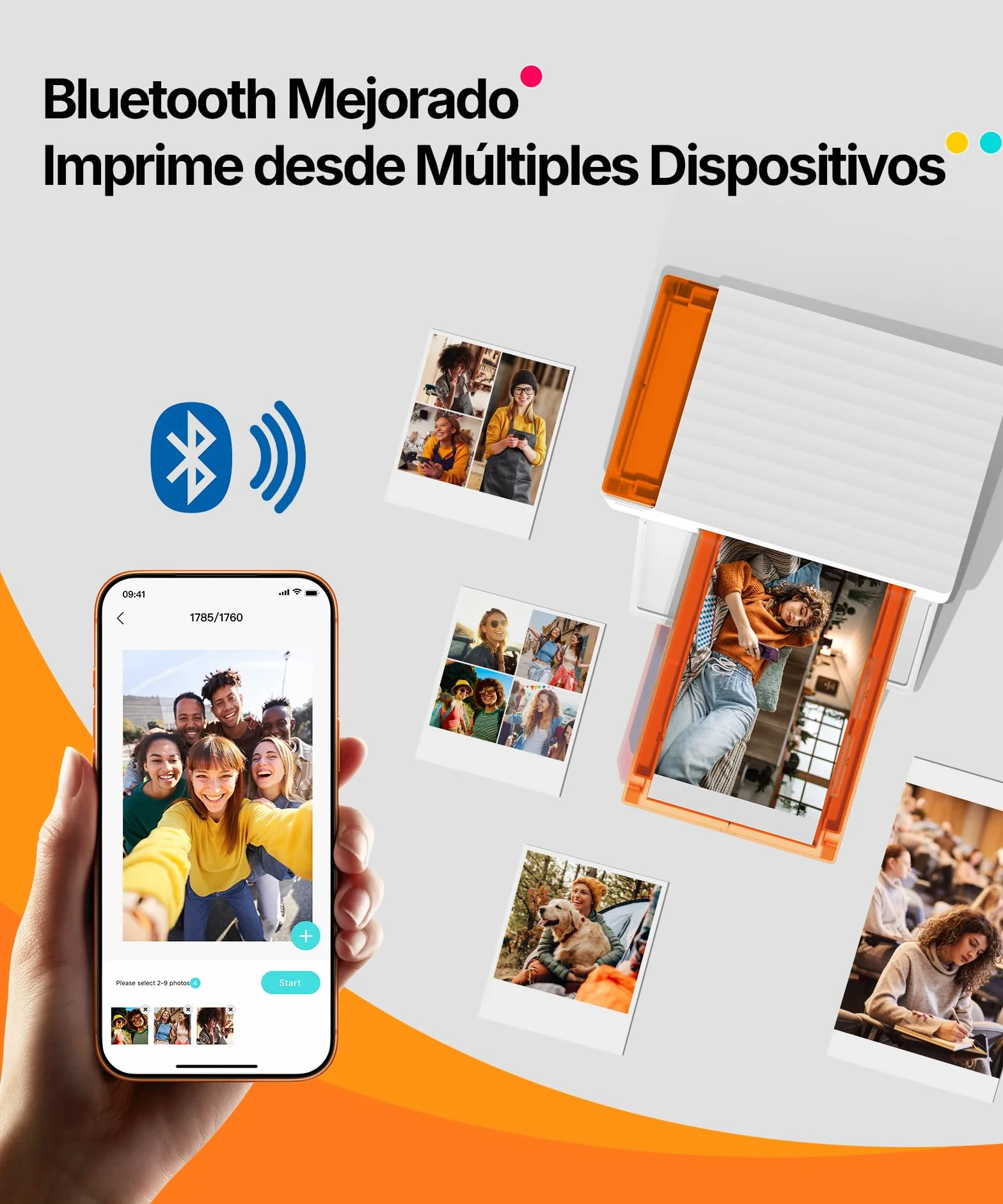 Liene Amber M110 Impresora de Fotos para Móvil Portátil con 60 Hojas 10x15 cm + 20 Adesivos 7.7 cm + 2 Cintas – Tecnología de Sublimación Térmica, Bluetooth, para iPhone y Android