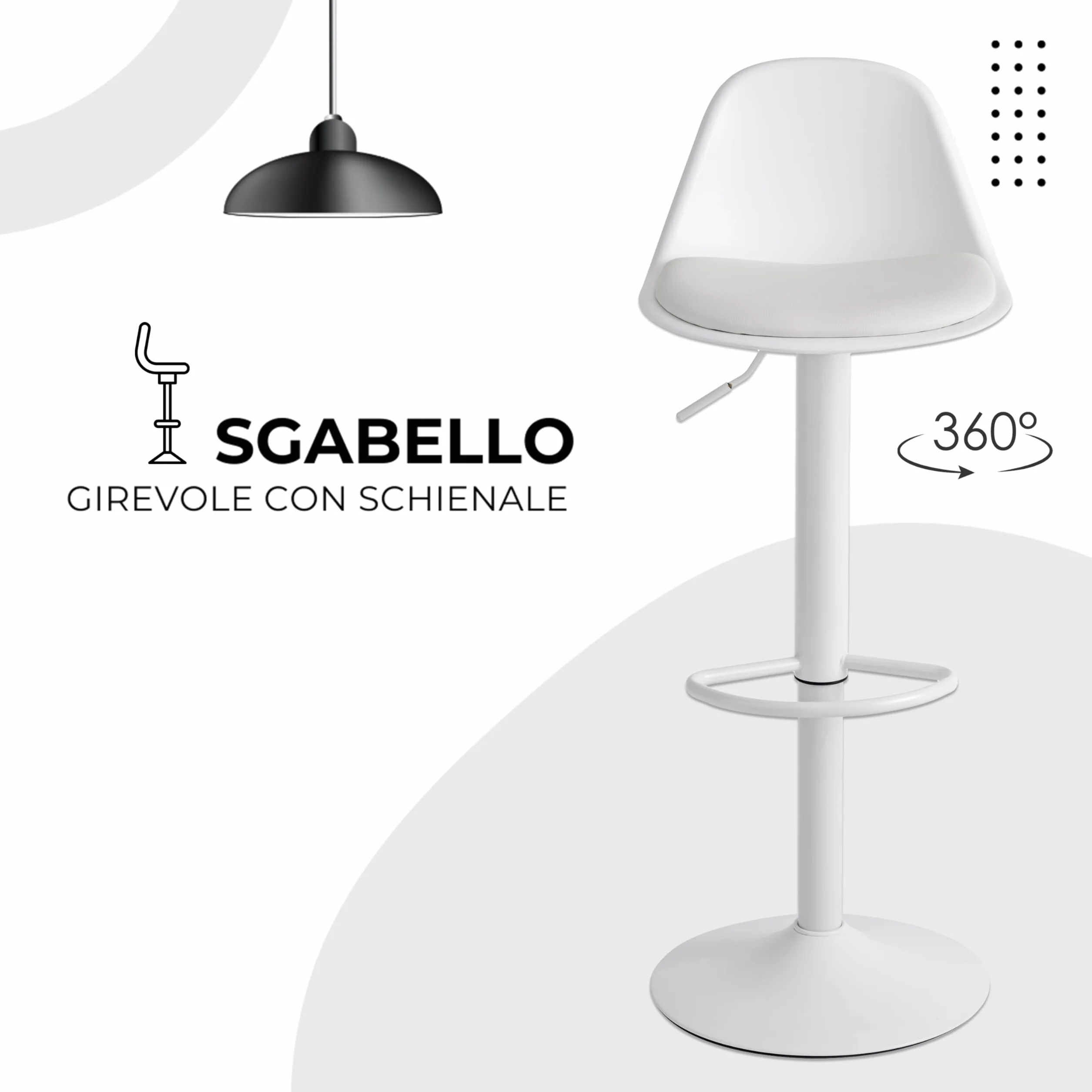 Baroni Home Taburetes de Bar Giratorio Altura Ajustable con Respaldo y Reposapies Blanco 2 Unidades 39x44x82-104 cm