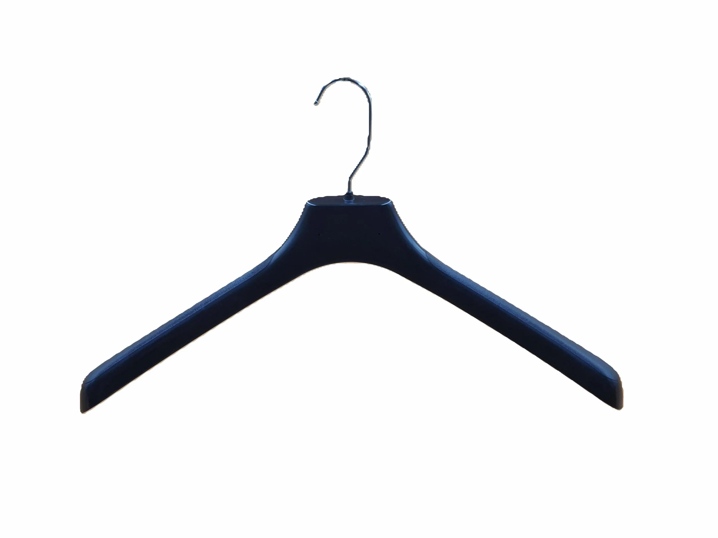 Perchas de plastico 45 cm. Pack de 10 Ud. Hombros Anchos para Trajes, Abrigos, Chaquetas, Pantalones. Gancho Giratorio 360º Preparado para desbloquear. (Sin Barra)