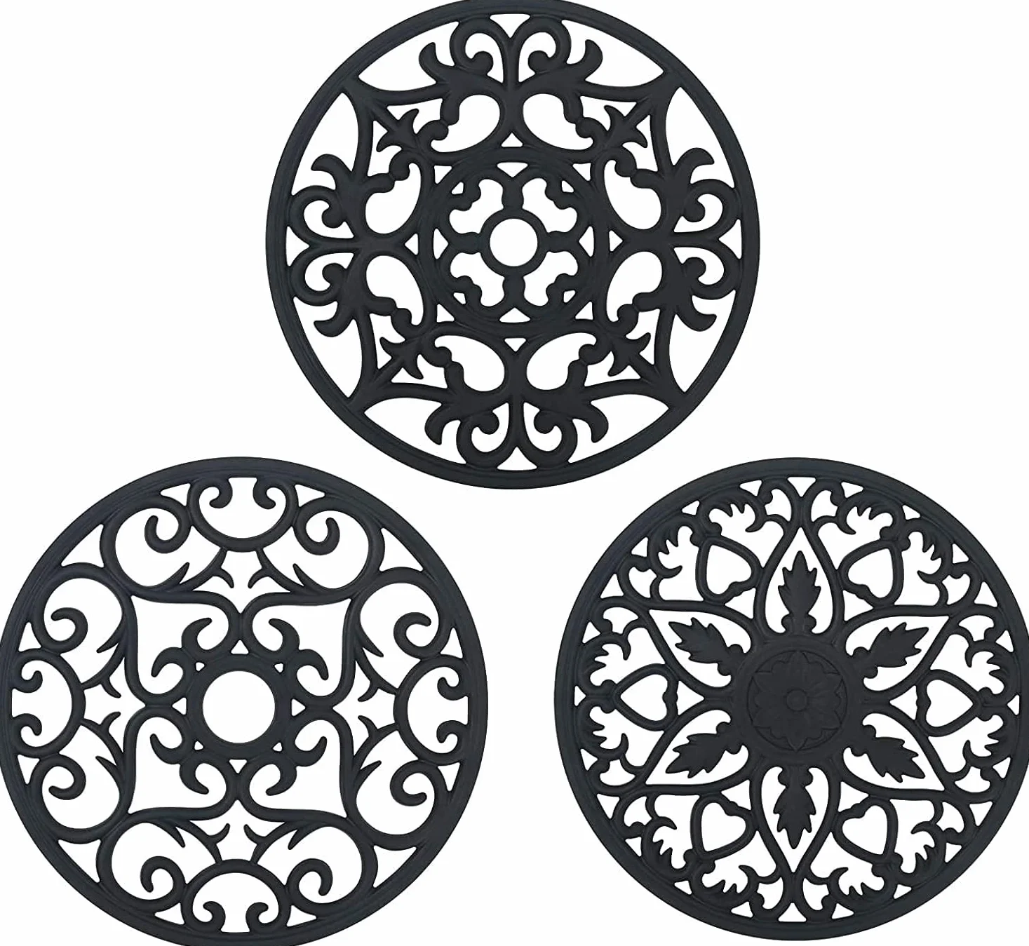 flintronic 3pcs Salvamanteles de Silicona, Sostenedor de Pote de Silicona Estera Antideslizante, Resistente al Calor, para Aislamiento, Asar, Hornear - Negro