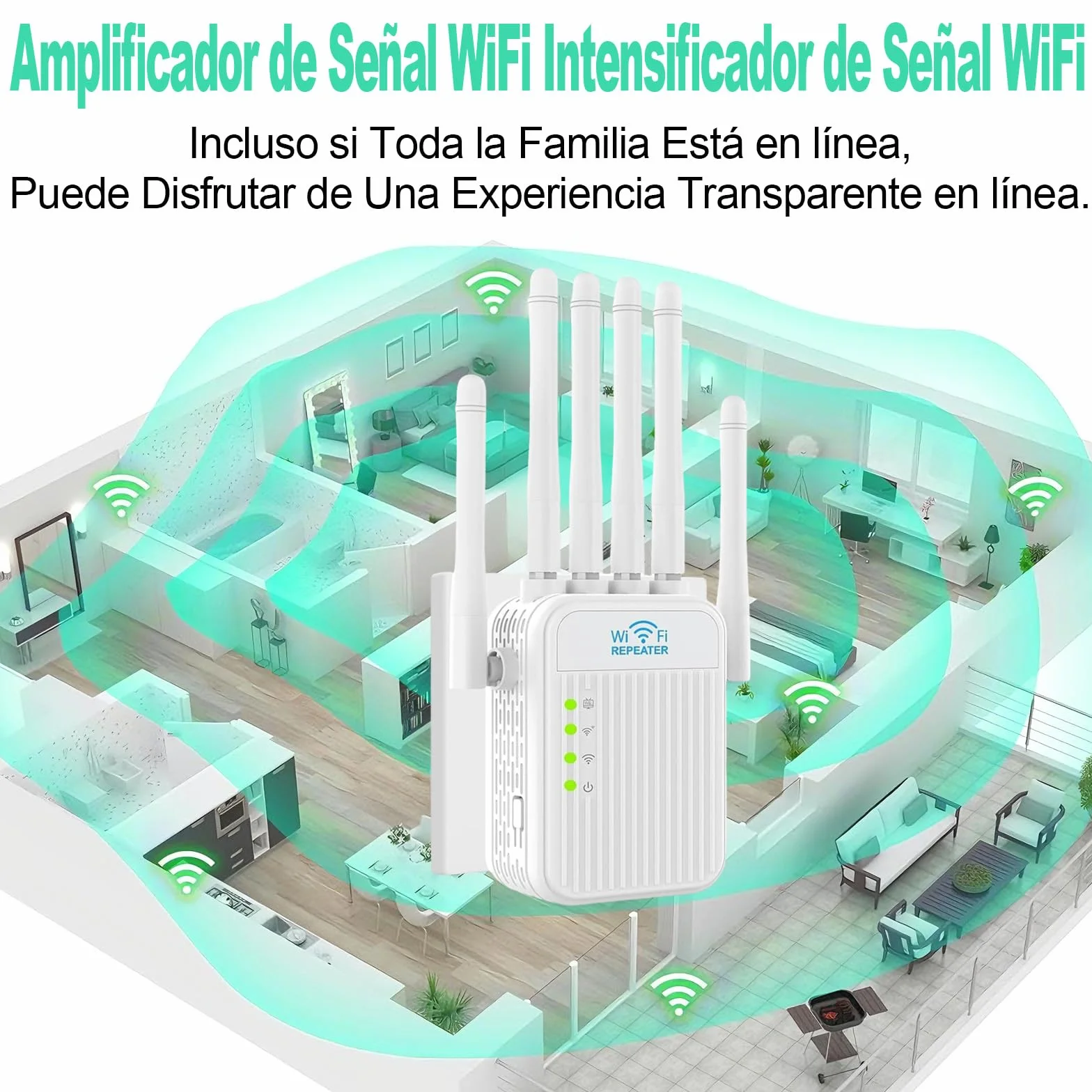 Potente Amplificador de señal 5G /2.4G Repetidor,6 Antenas,2 Rj45 Puertos LAN,Modo Repetidor/Router/Ap,Cobertura 360° de hasta 1000 m²,Adecuado para Oficinas y Casa (XS)