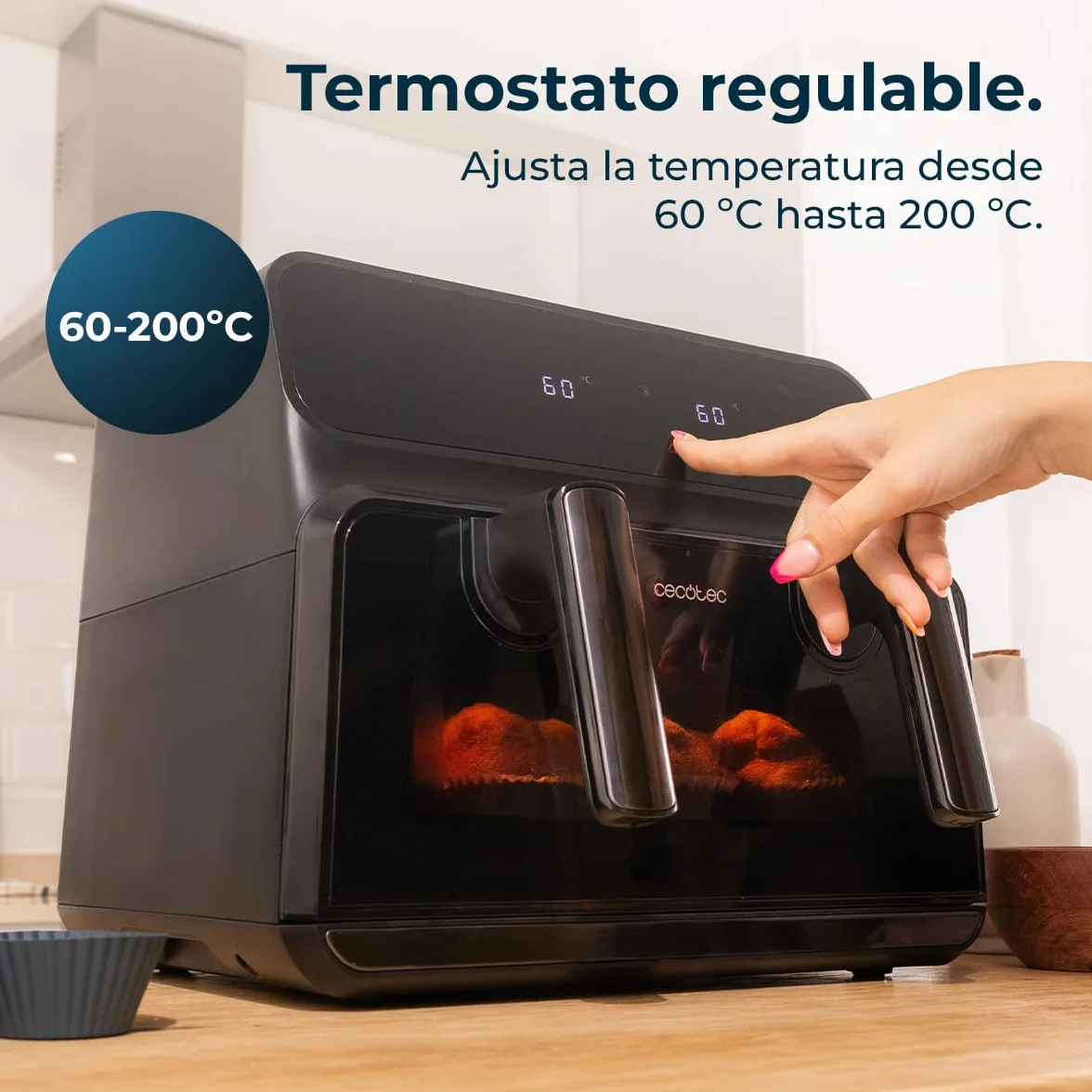 Cecotec Freidora de Aire sin Aceite 9L Doble Cubeta 4.5L Cecofry Advance 9000 Window Plus 2200W