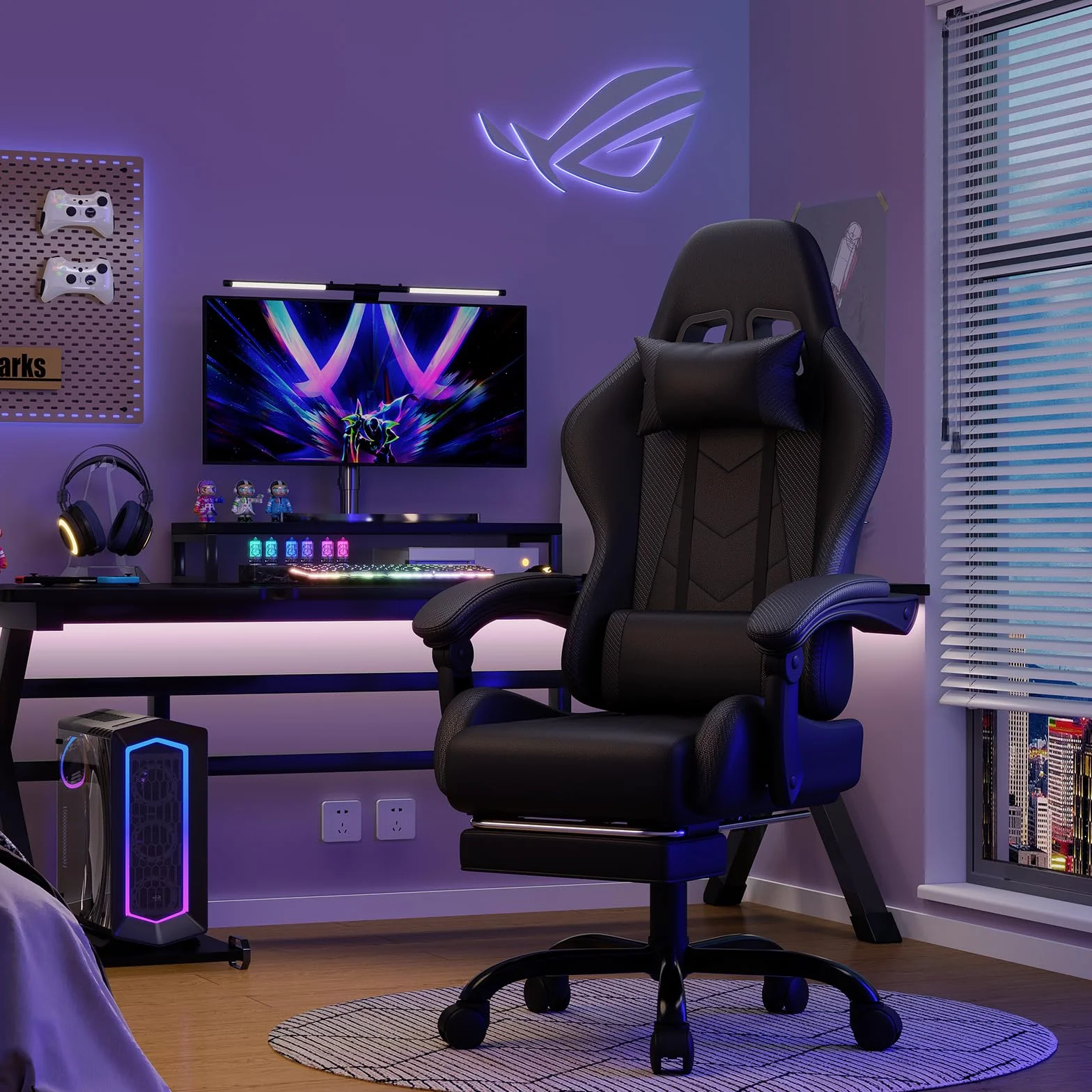 Devoko Silla Gaming con Masajeador y Reposapiés Reclinable 90-135° 150 kg Negro