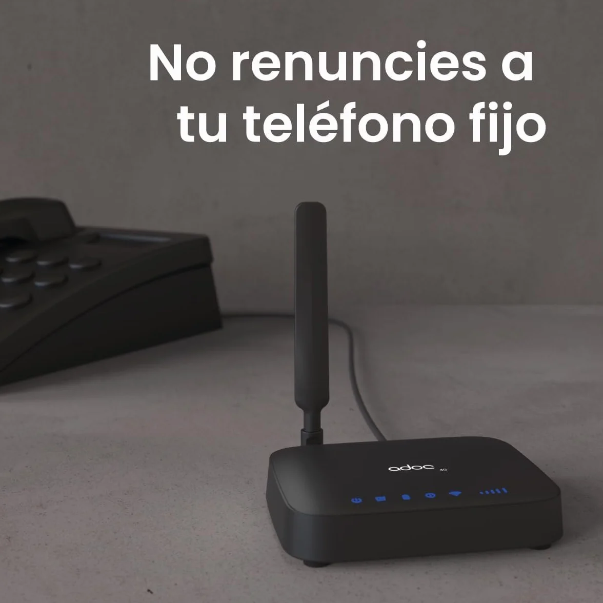 ADOC Caja de Voz V4, Convierte la señal móvil 2G/3G/4G en una línea Fija FXS. Compatible con Teleasistencia. Punto Acceso WiFi Hotspot. 2 Conectores RJ11.