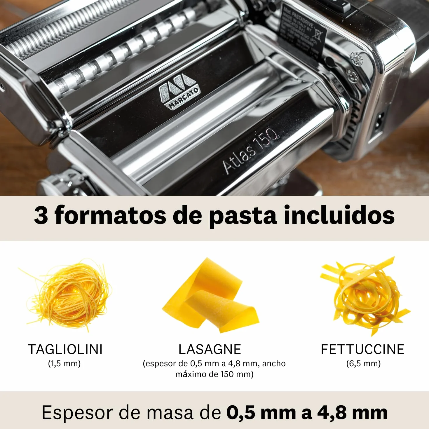 Marcato Atlas 150 + Motor Máquina eléctrica para pasta de acero inoxidable