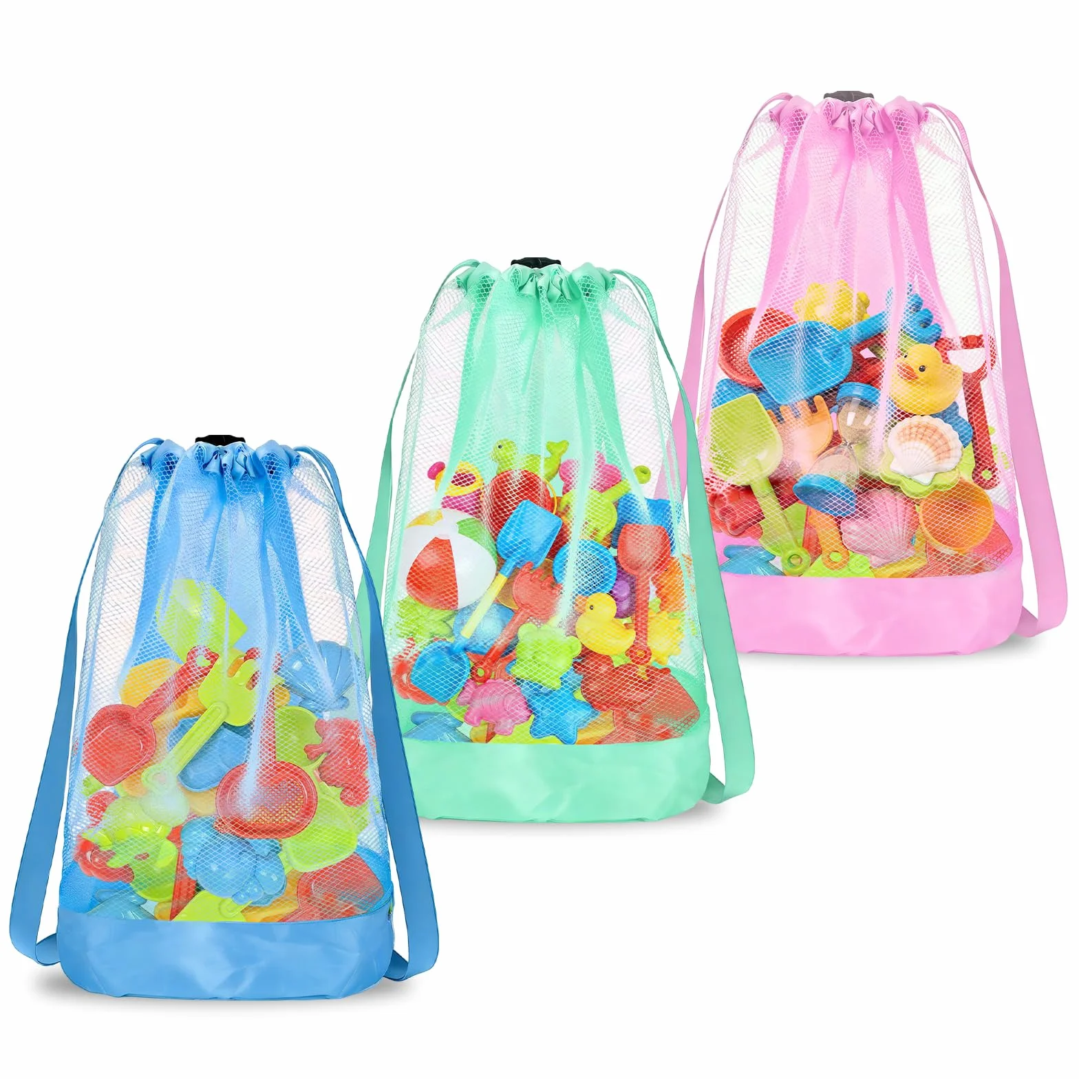 Bolsa para juguetes de playa, 3 PCS Bolsa Malla Juguetes Playa, Bolsa Juguetes Plegable, Bolsa de playa de malla con cordón, Para vacaciones familiares, viajes a la playa, juguetes (A)