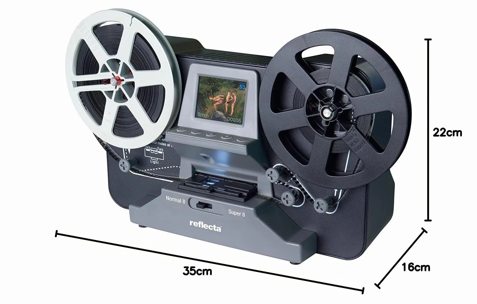 Reflecta Escáner de Película Super 8 y Normal 8: Sensor CMOS 3.53MP, Resolución 1440x1080p a 20fps, Pantalla LCD 2.4'', Corrección de Exposición Auto/Manual, USB 2.0, Digitalización HD MP4