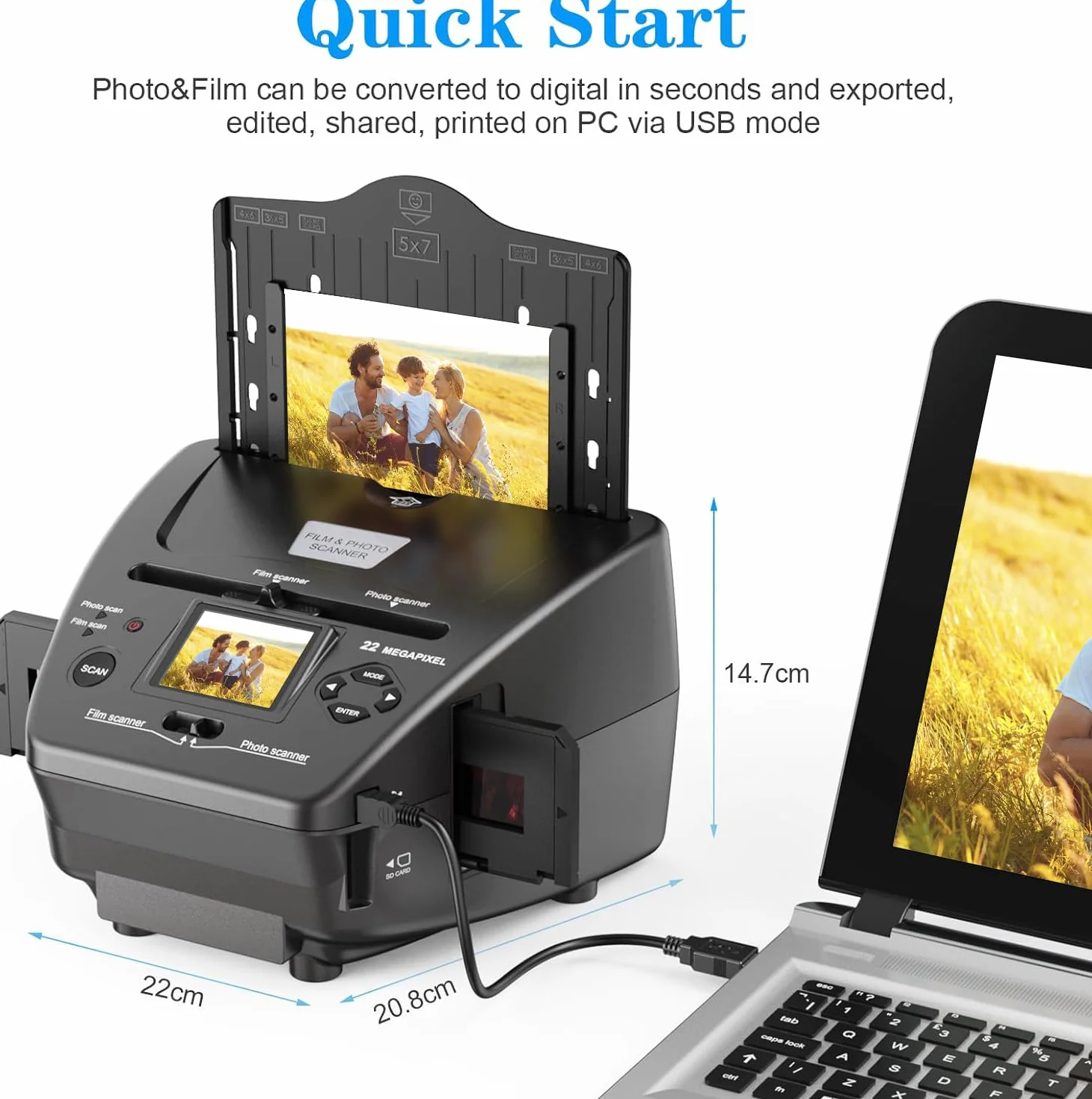 Escáner múltiple para Fotos, Diapositivas y negativas, Convierte Fotos negativas de 35 mm a Formato JPEG Digital, Software de edición de imágenes y Tarjeta de Memoria de 4 GB incluida