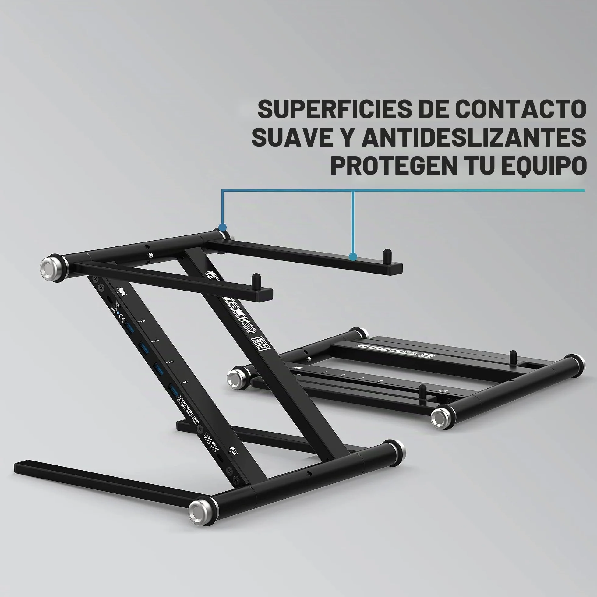 Reloop Stand Hub Innovadora combinación de soporte para portátil y hub usb-c avanzado con alimentación Powerdrive