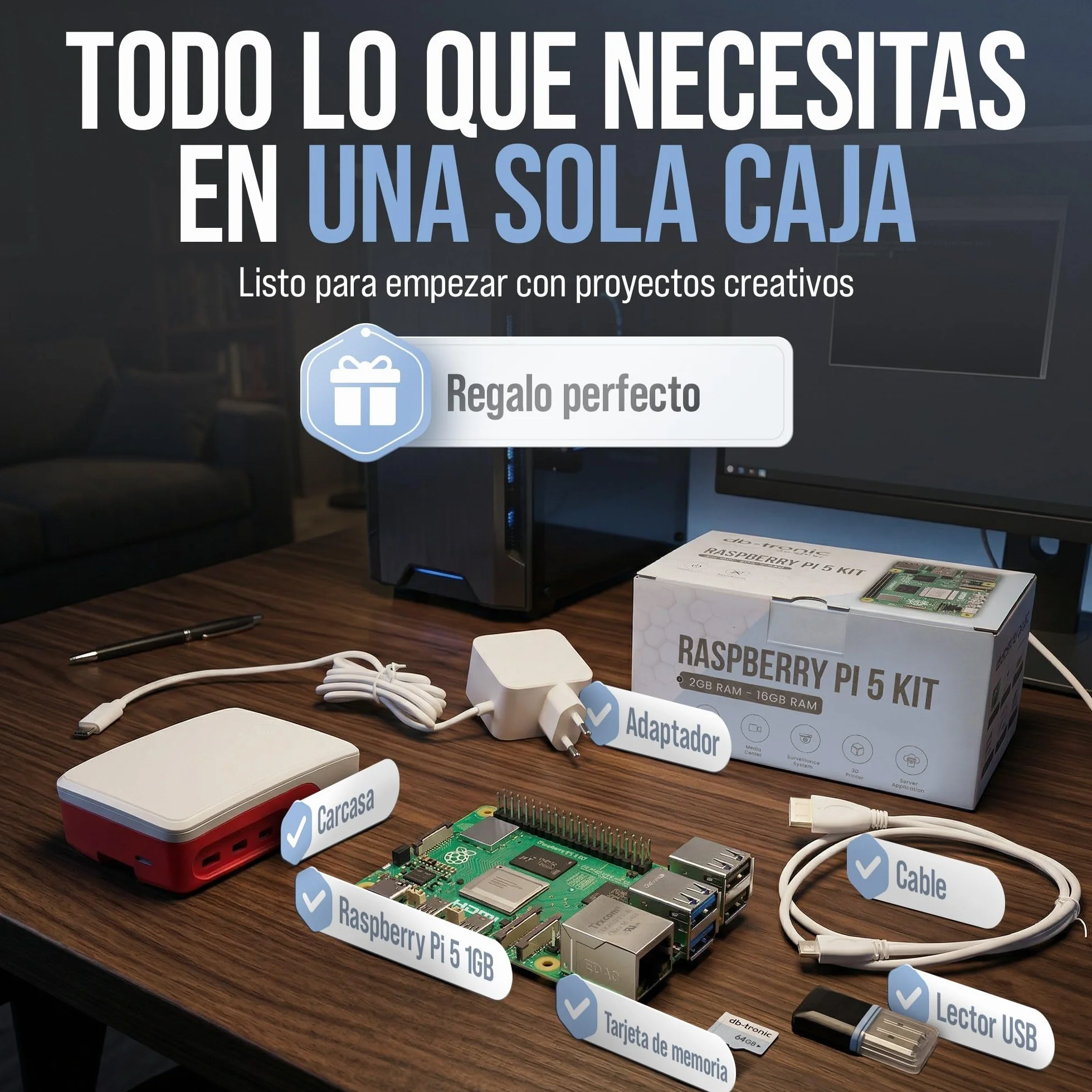 db-tronic Raspberry Pi 5 1 GB Starter Kit | Edición 64 GB | Alimentación 27 W | Carcasa con Ventilador | Micro HDMI 4K | Disipador | Ideal para Home Assistant y el Smart Home