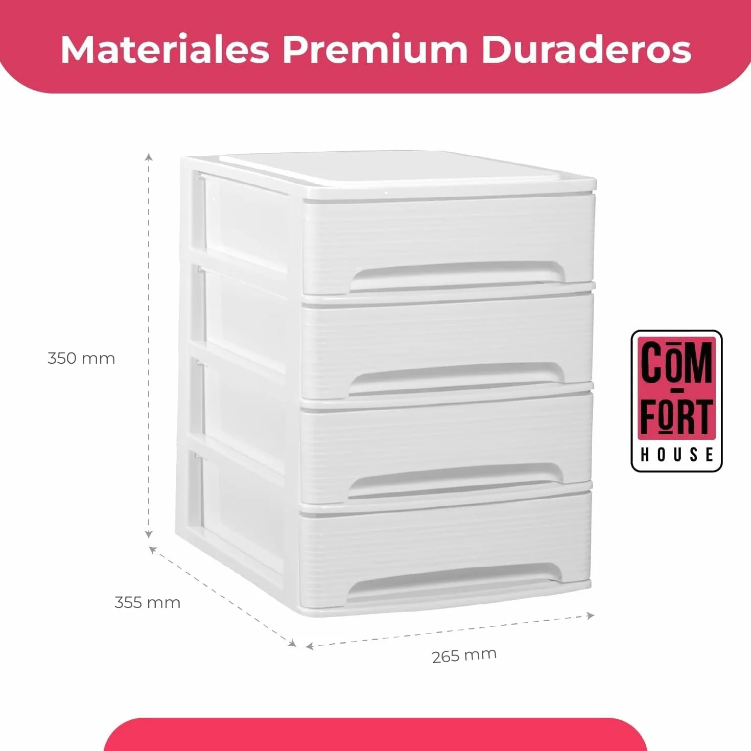 Cajonera Plástico 4 Cajones Blanco Organizador Escritorio Mini Cajonera Documentos 355x265x350 mm