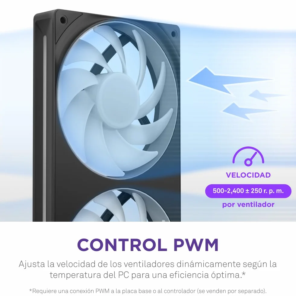 NZXT F240 RGB Core - Unidad de 240 mm con 2 ventiladores RGB de 120 mm - Control de velocidad e iluminación - Alta presión estática y flujo de aire - 8 LED aRGB por ventilador - Negro