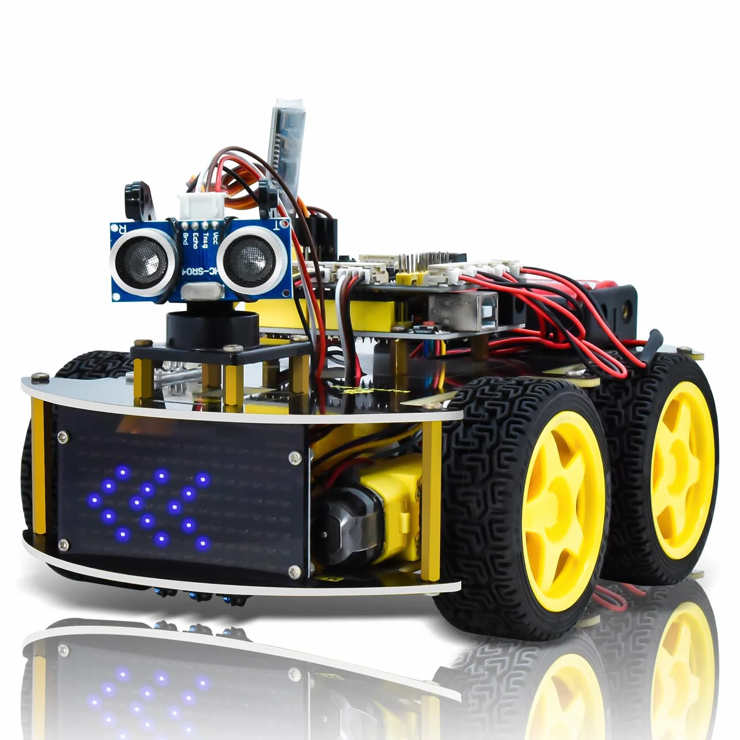 KEYESTUDIO Kit de Arranque de Coche 4WD Car Kit para Arduino IDE, Control Remoto Bluetooth IR, Seguimiento de línea, evitación de obstáculos, etc. Kit de robótica de programación para 14+ Adolescente