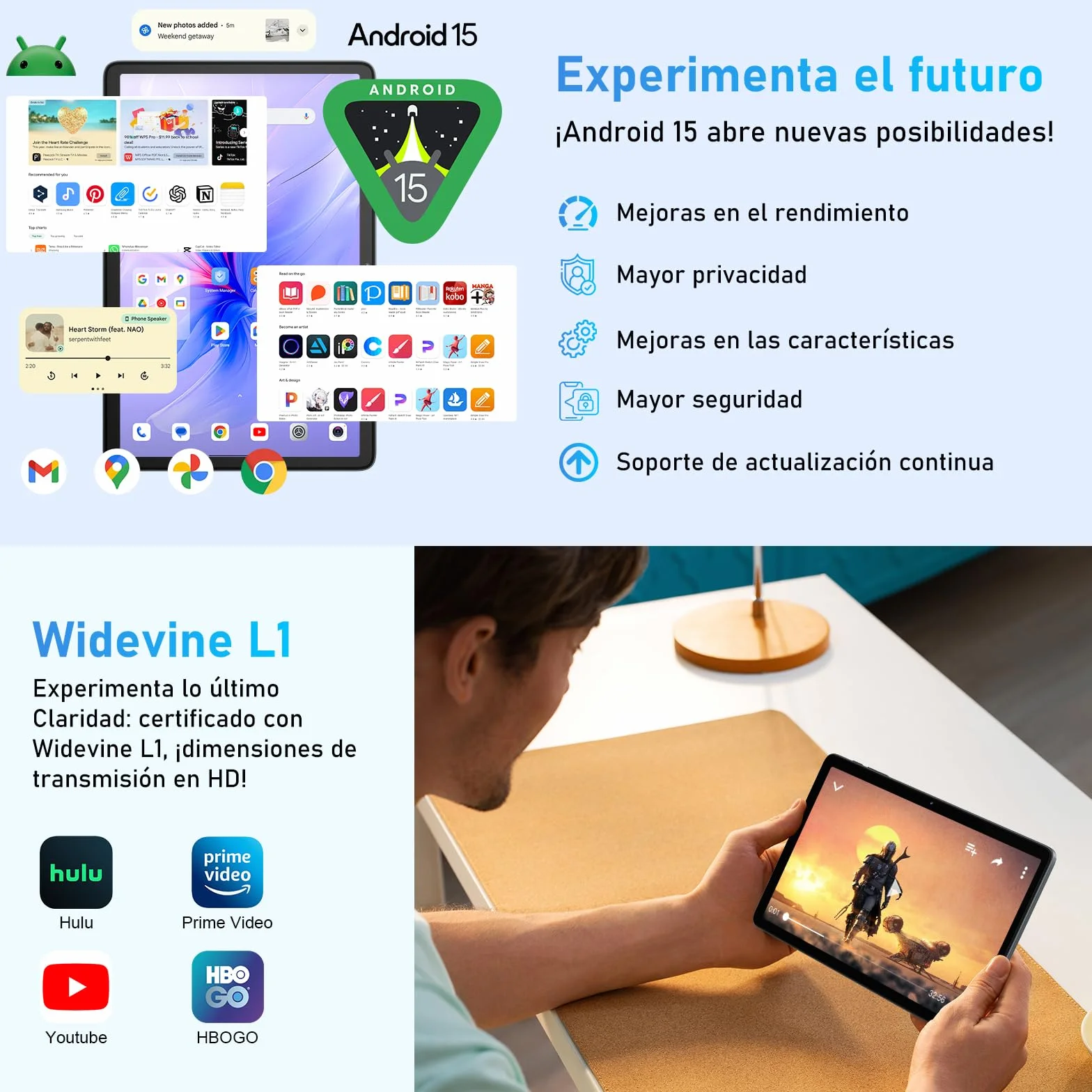 Blackview Tablet Android 15 Tab 60 WiFi 10 Pulgadas, PC Tableta, 12GB RAM + 128GB ROM/2TB TF, WiFi 6 Widevine L1, PC Mode 5100 mAh Batería Tablets Gaming Dual Cámara 8MP+5MP/WPS Suite/HD IPS