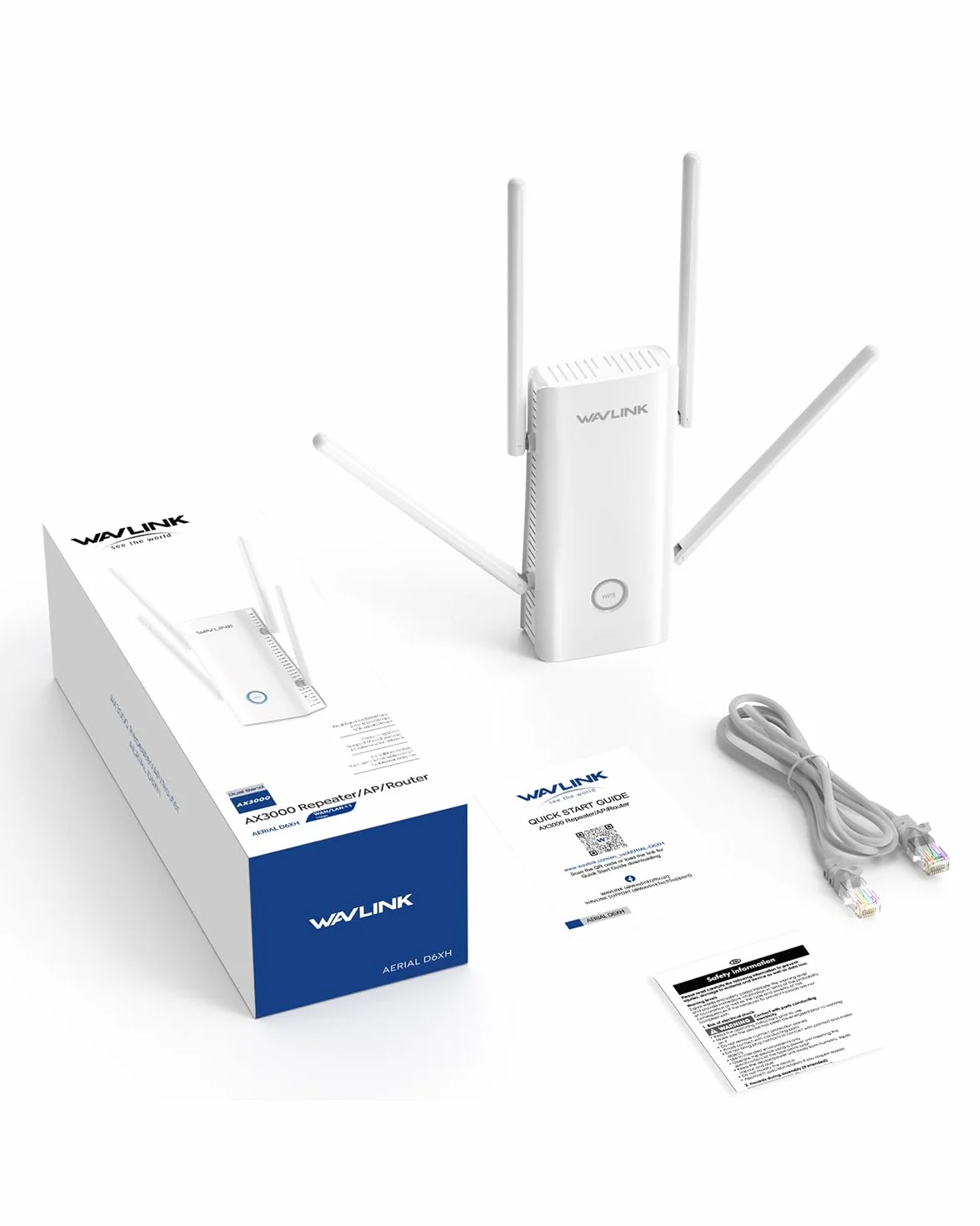WAVLINK Repetidor WiFi 6 Largo Alcance para Casa, Amplificador Señal WiFi AX3000 con Puerto Ethernet, Extensor WiFi de Doble Banda con Antenas 5 * 5dBi Cobertura hasta 3000sq.ft