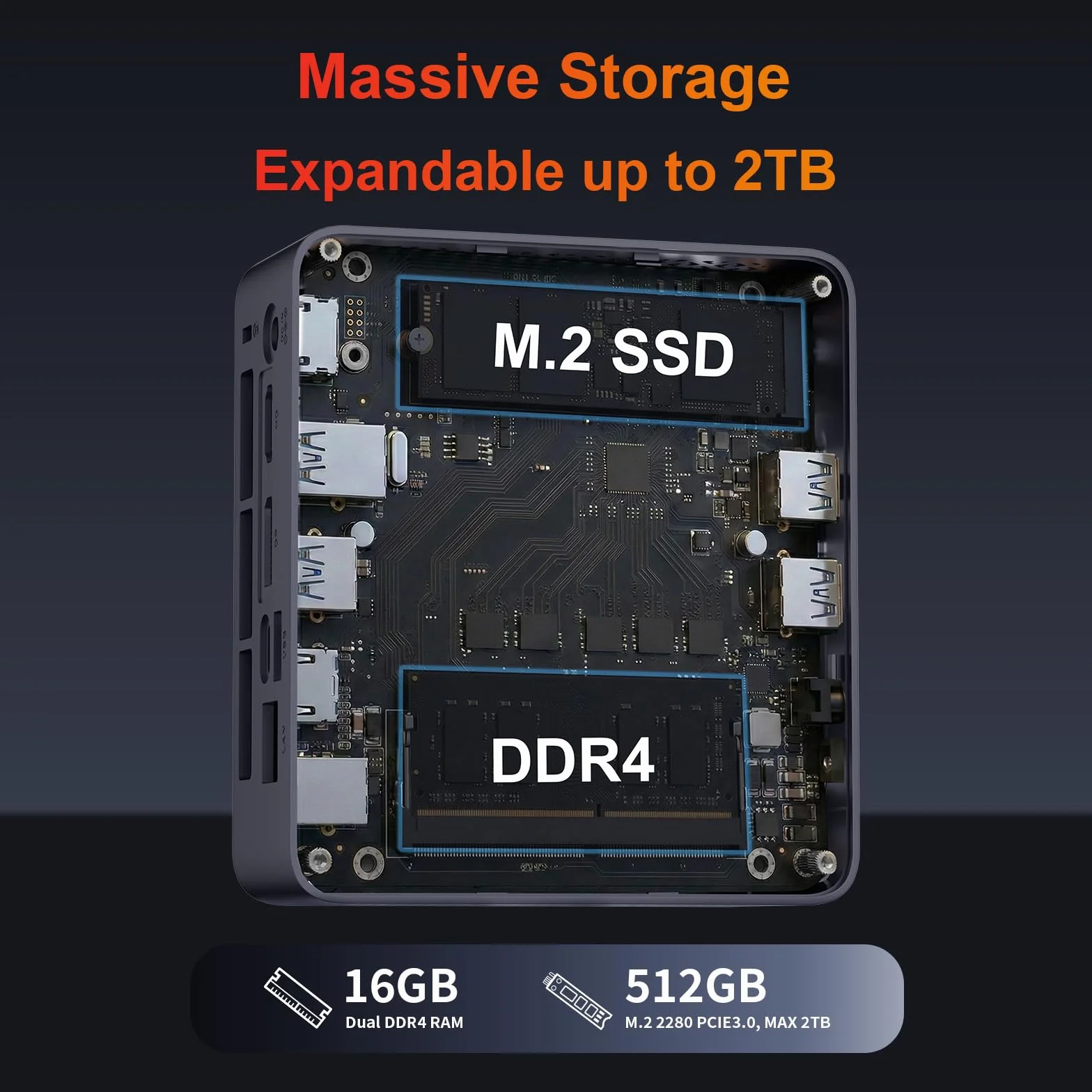 AWOW Mini PC AMD Ryzen Embedded R2514 (4 núcleos, hasta 3,7 GHz), 16 GB DDR4, 512 GB SSD PCIe 3.0, Gráficos Radeon, Pantalla 4K, LAN 1000 Mbps, WiFi 5