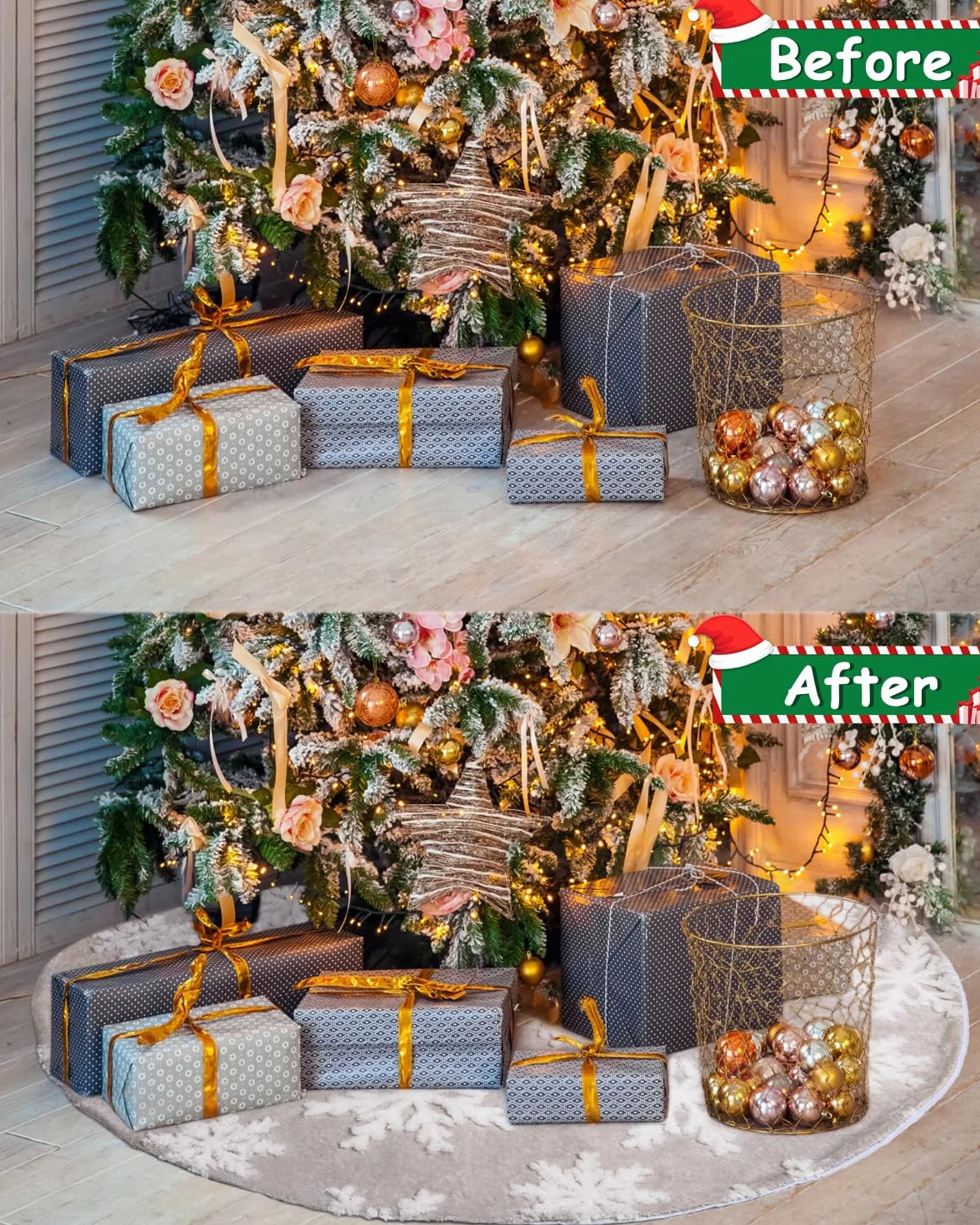 Falda de Árbol de Navidad 122CM Blanca con Copos de Nieve Gris 48 Inches