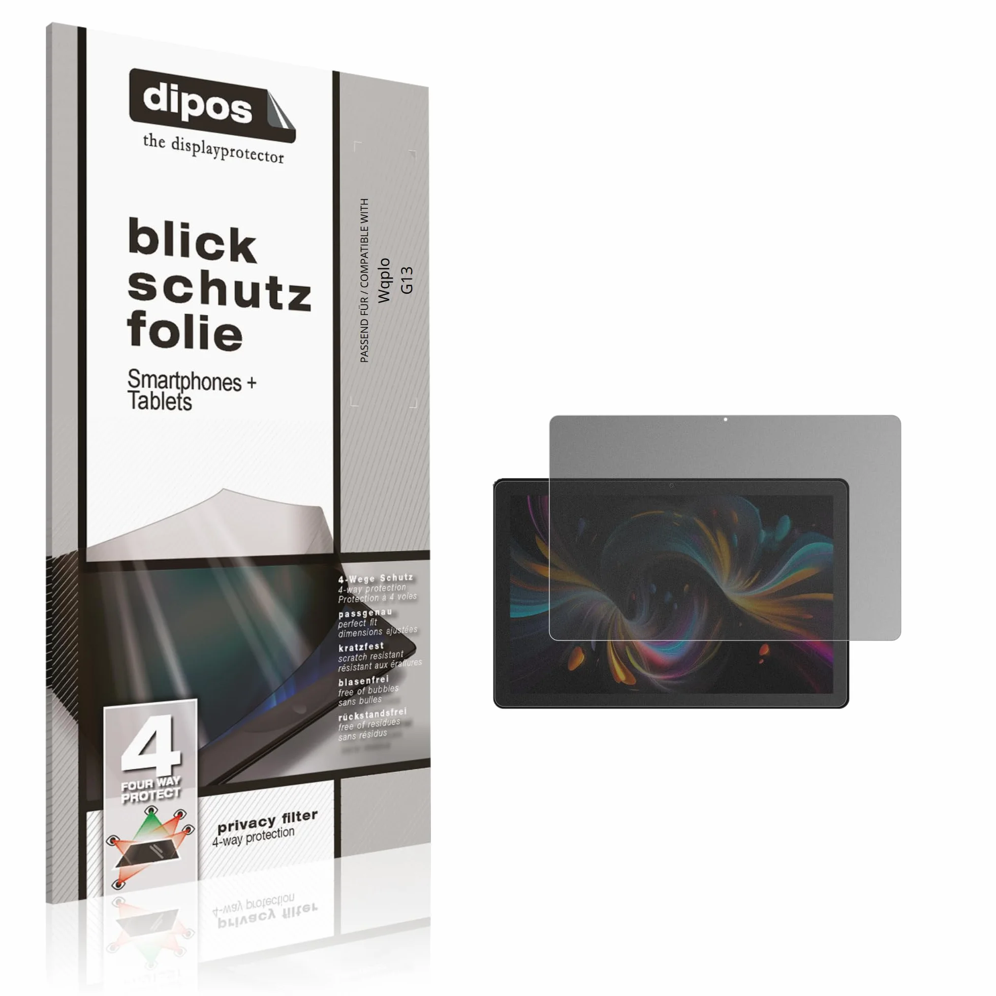 dipos Protector de Pantalla Antiespía para Wqplo G13 | Película protectora mate, filtro de privacidad 4 vías, ajuste perfecto, antiarañazos, sin burbujas, autoadhesivo