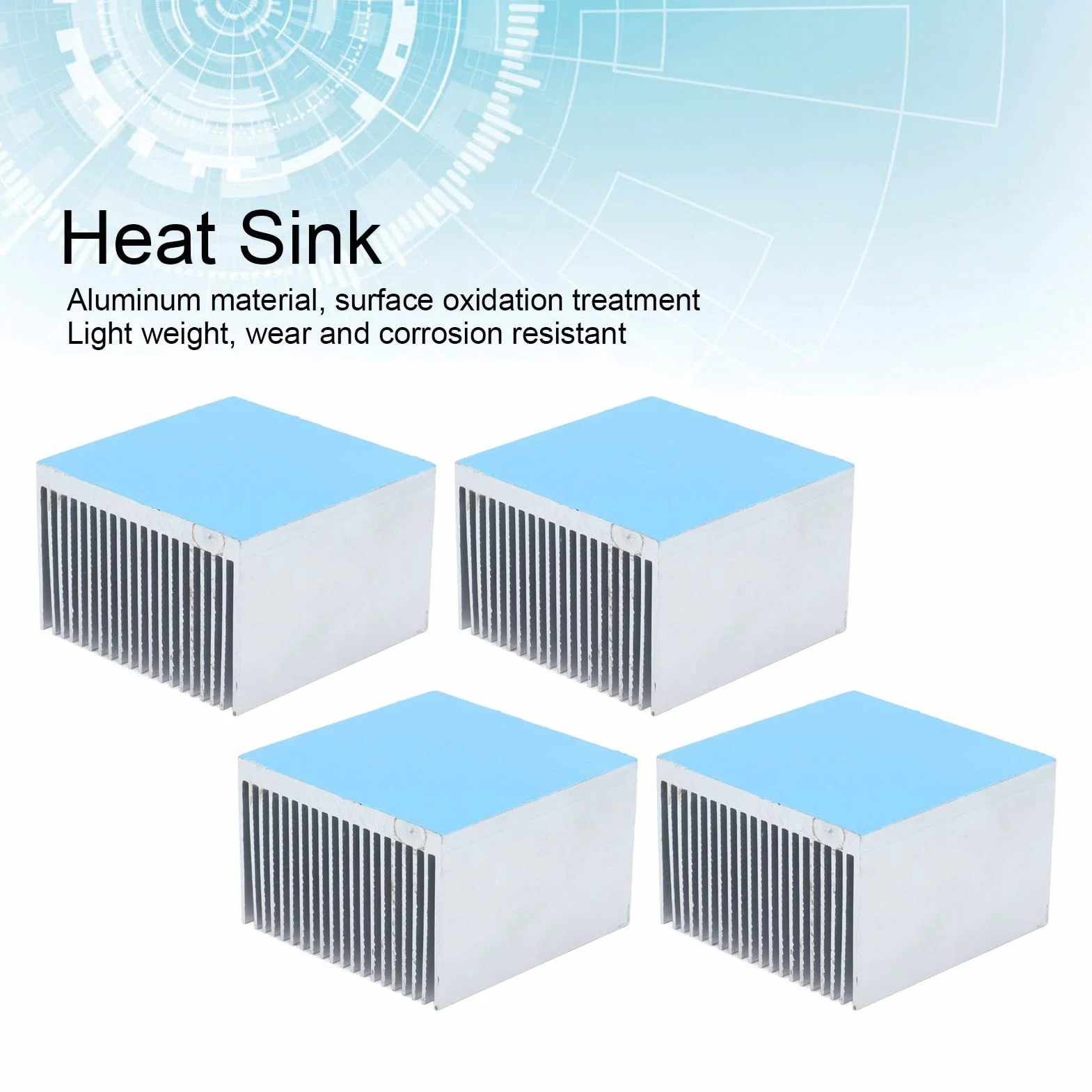 Tyenaza 4 Piezas de Aletas de Refrigeración de Aluminio, Disipadores de Calor las Aletas Transistor, Chip de Disipador de Calor, para Computadora, Dispositivos de Luz LED, 60x60x39 mm(Con Adhesivo)