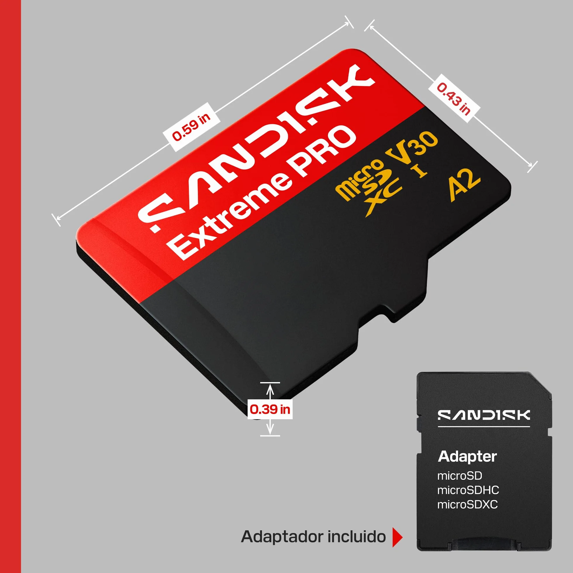 SANDISK Extreme Pro microSDHC Tarjeta UHS-I + SD Adapter, 128 GB (velocidades de Lectura de hasta 250 MB/s y velocidades de Escritura de hasta 120 MB/s, 5K, 3K, 4K UHD, C10, V30, U3, A2)