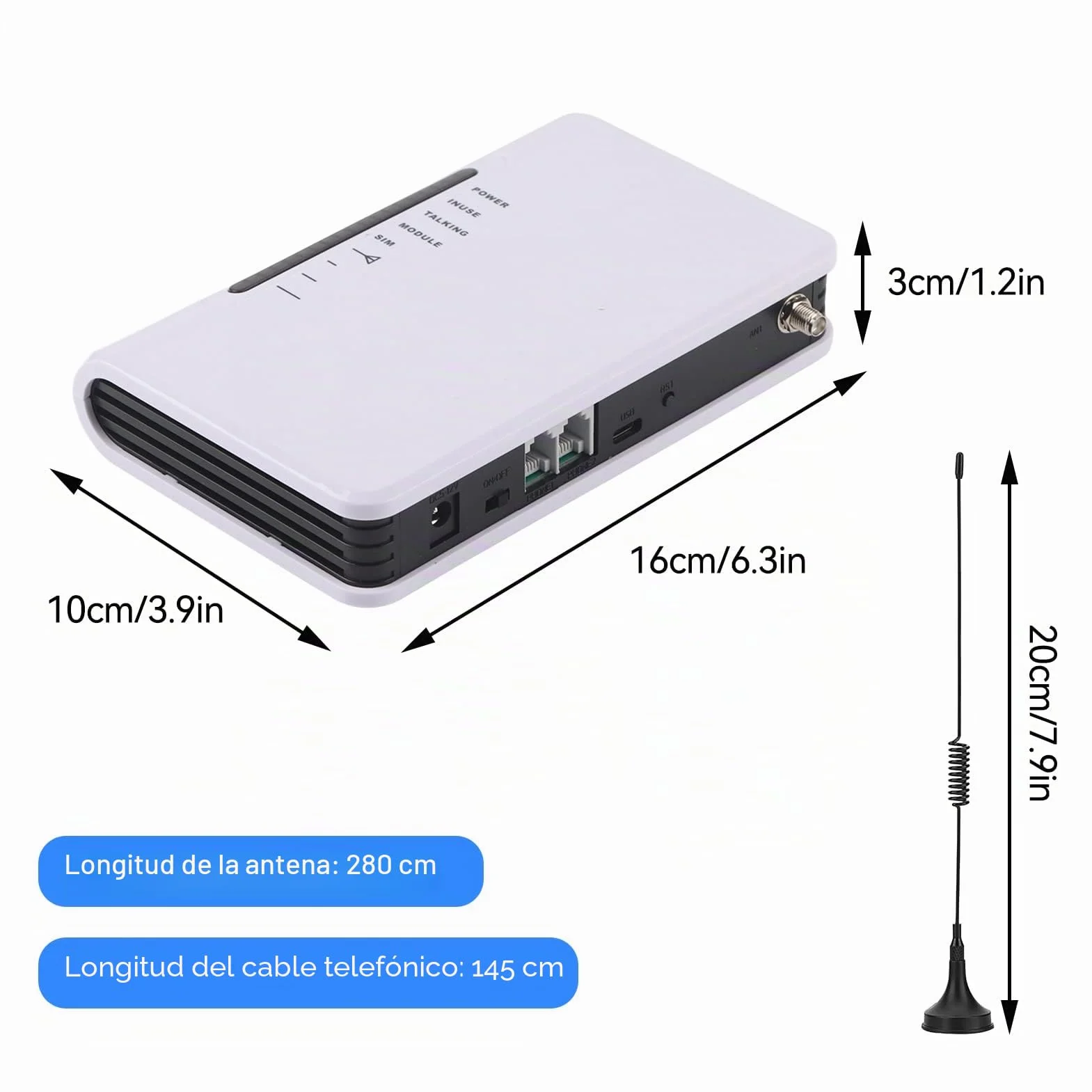 Terminal Inalámbrico Fijo, Inalámbrico a Caja de Teléfono con Cable gsm el Trabajo de 24 Horas Puede Conectar la Antena del Registrador de Alarma de la Caja del Teléfono(Blanco)