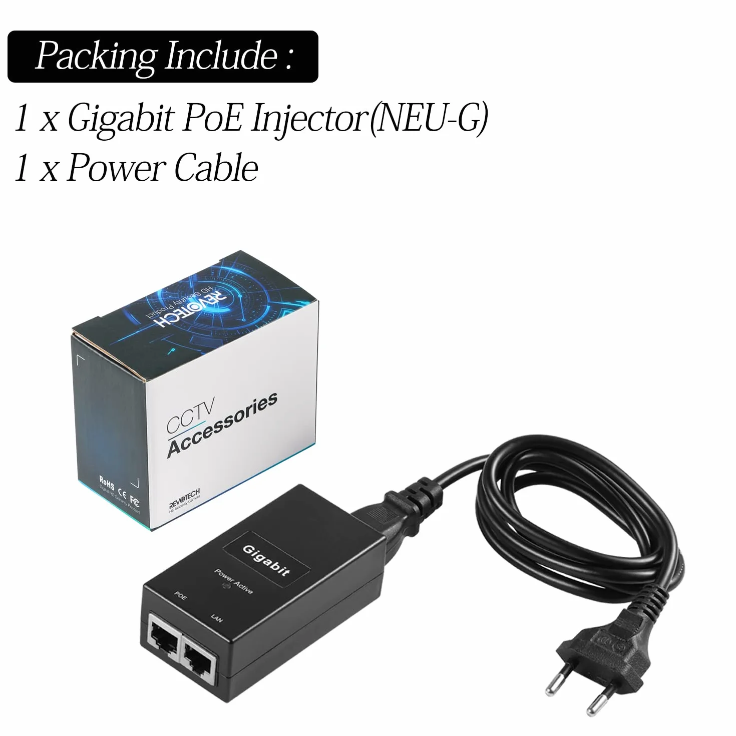Inyector Gigabit PoE Adaptador, IEEE 802.3af/at Passive PoE+ Output, Potencia Salida 48V 0.5A, Gigabit 10/100/1000 Mbps, para Cámara IP/Ap/PTZ/videoteléfono, Plug and Play (D05A-G)