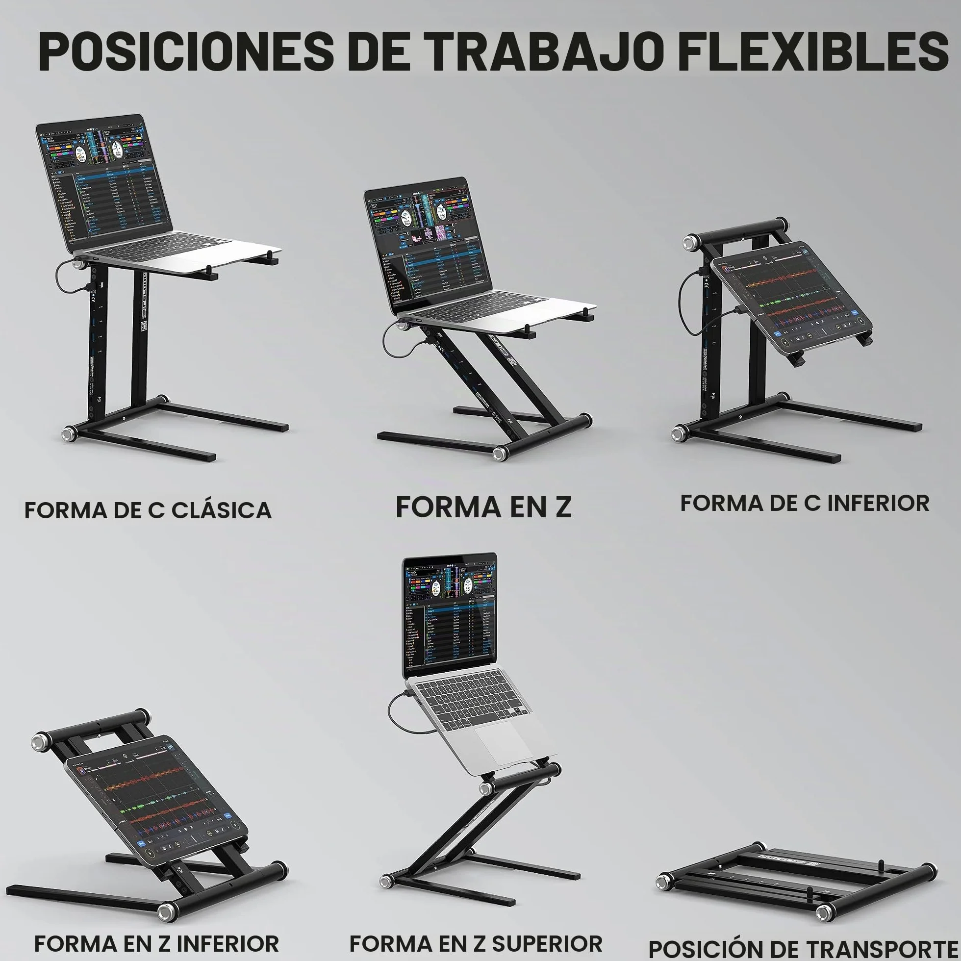 Reloop Stand Hub Innovadora combinación de soporte para portátil y hub usb-c avanzado con alimentación Powerdrive
