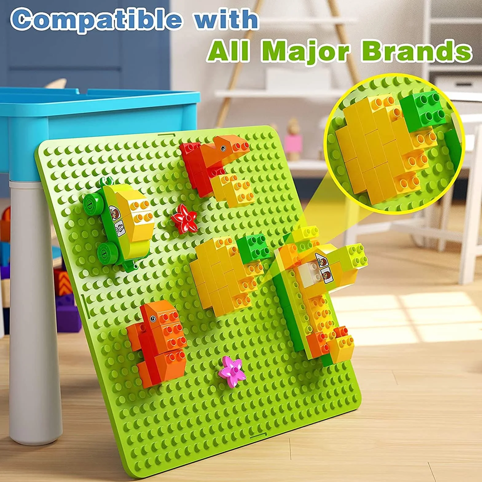 Burgkidz Juego de Mesa 5 en 1 Construcción 128 Piezas Bloques Grandes Mesa y Silla Infantil Azul