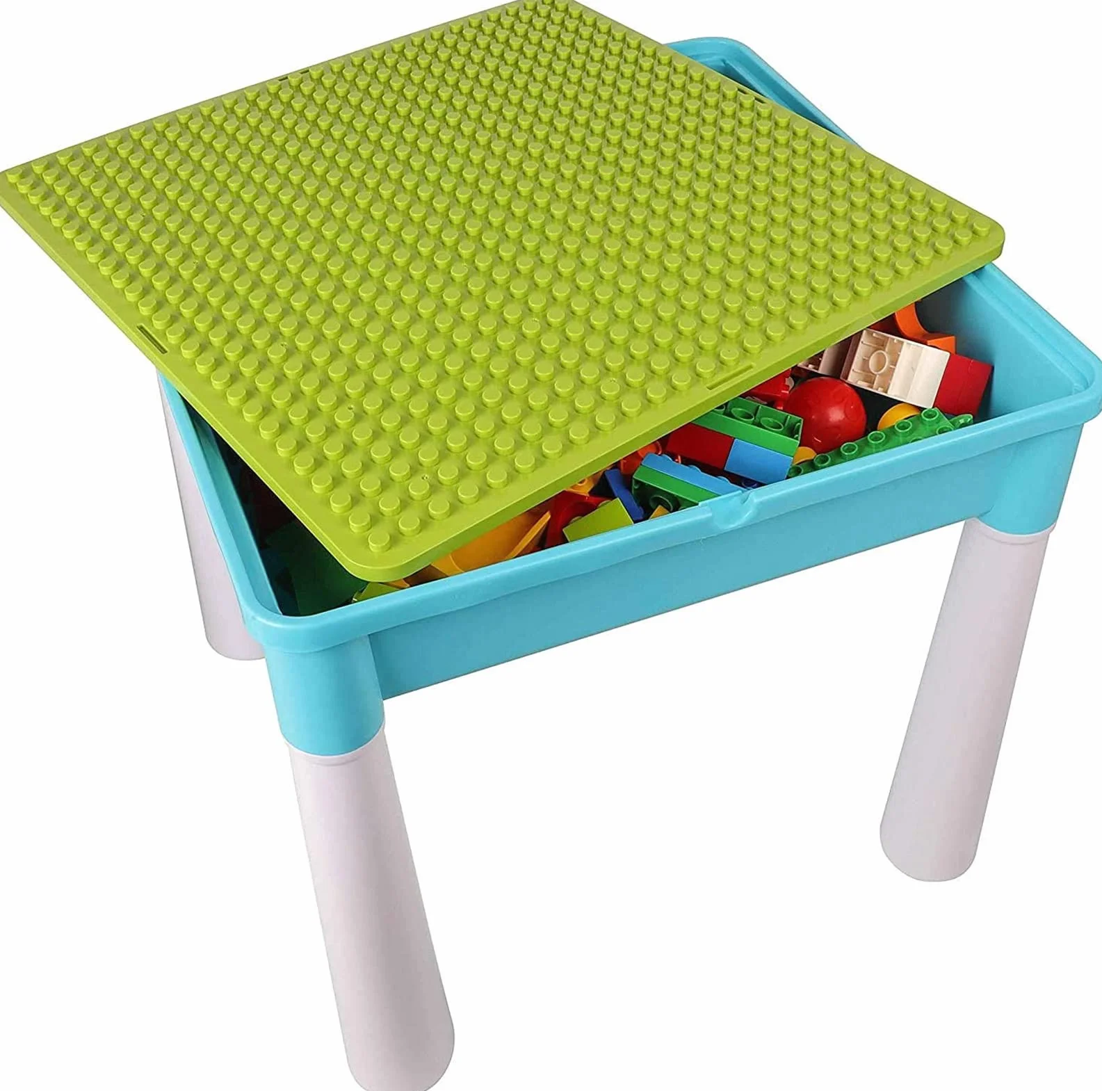 Burgkidz Juego de Mesa 5 en 1 Construcción 128 Piezas Bloques Grandes Mesa y Silla Infantil Azul