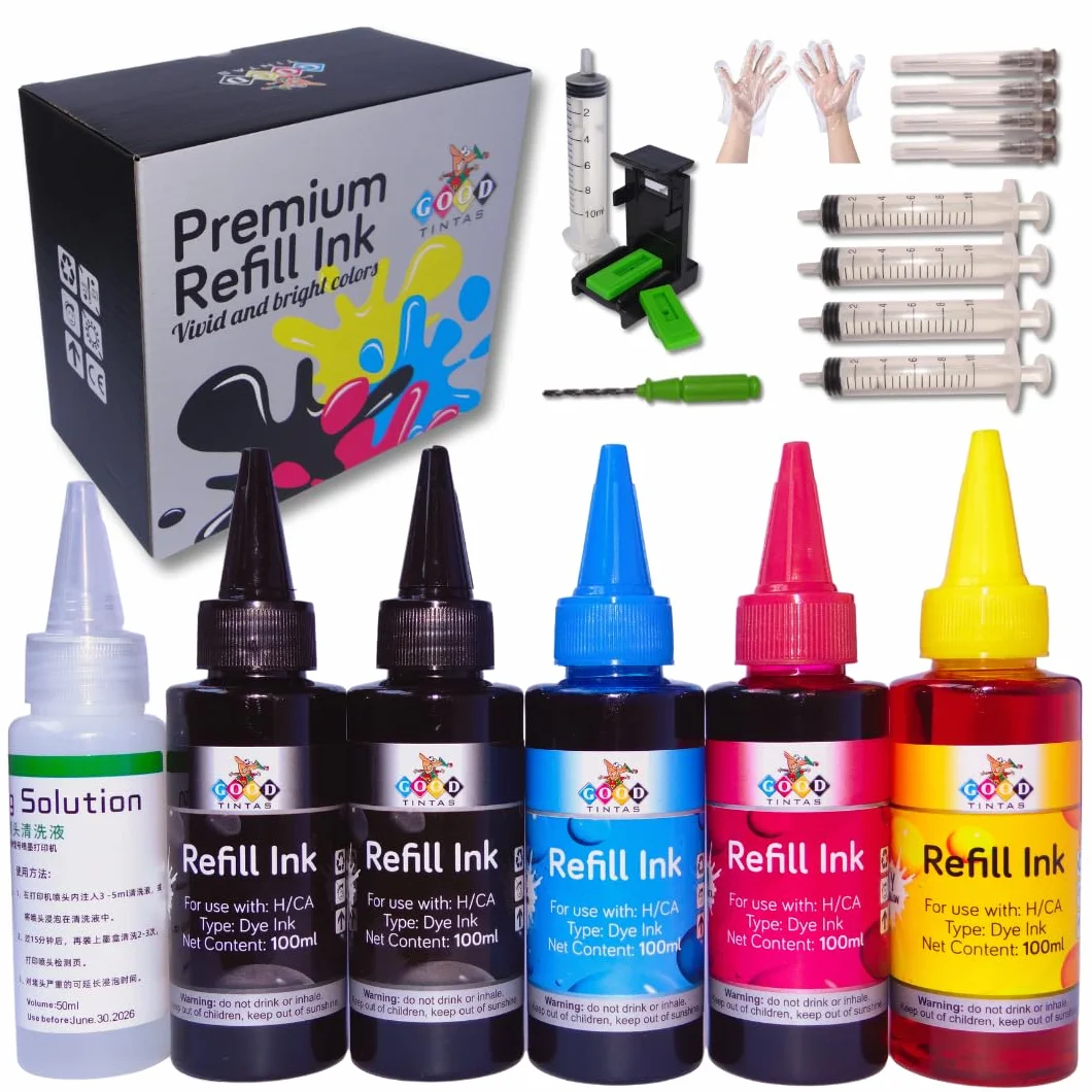 Kit de Recarga de Tinta Compatible para Cartuchos de Tinta HP 307XL 305XL 304XL 303XL 302XL 301XL 300 301 302 303 304 305 21 22 62 Incluye 500 ML Tintas+ Accesorios+ 50ml Limpia Cabezales