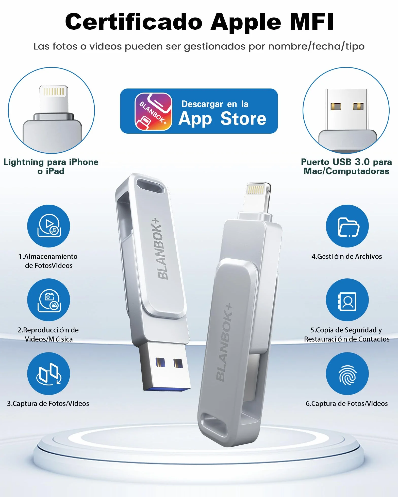 128GB Pendrive para iPhone, Certificación MFI,Pendrive para Phone Pen Drive 3 en 1 Memoria USB con Adaptador Tipo C Externa Photo Stick para iOS, Phone/Pad/Mac/PC/Android