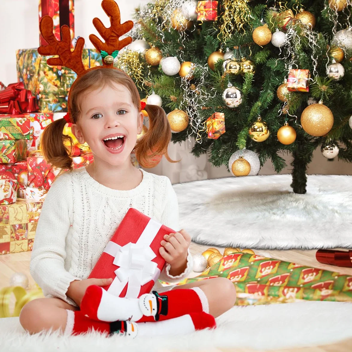 Falda Árbol Navidad 120 cm Blanco Felpa Decoración Navidad Tree Skirt