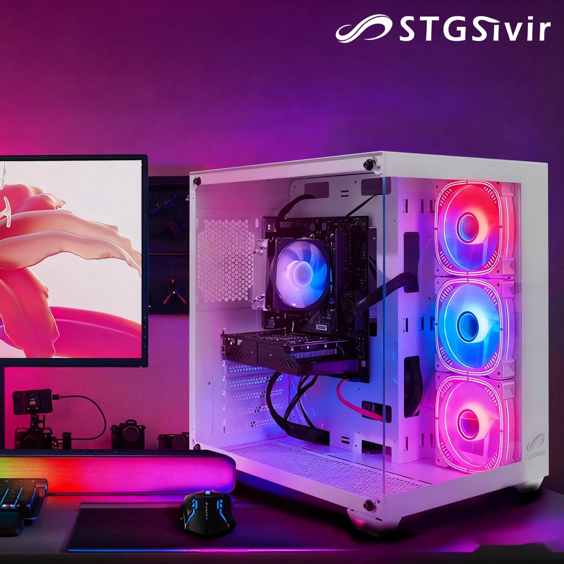 STGsivir PC Gaming, Ordenador de Sobremesa Gaming, GeForce RTX 3050 6GB GDDR6,Ryzen 7 5700X hasta 4.6Ghz,16GB DDR4,1TB SSD,WiFi 6,BT5.0,RGB Ventiladores x3,Windows11 Pro