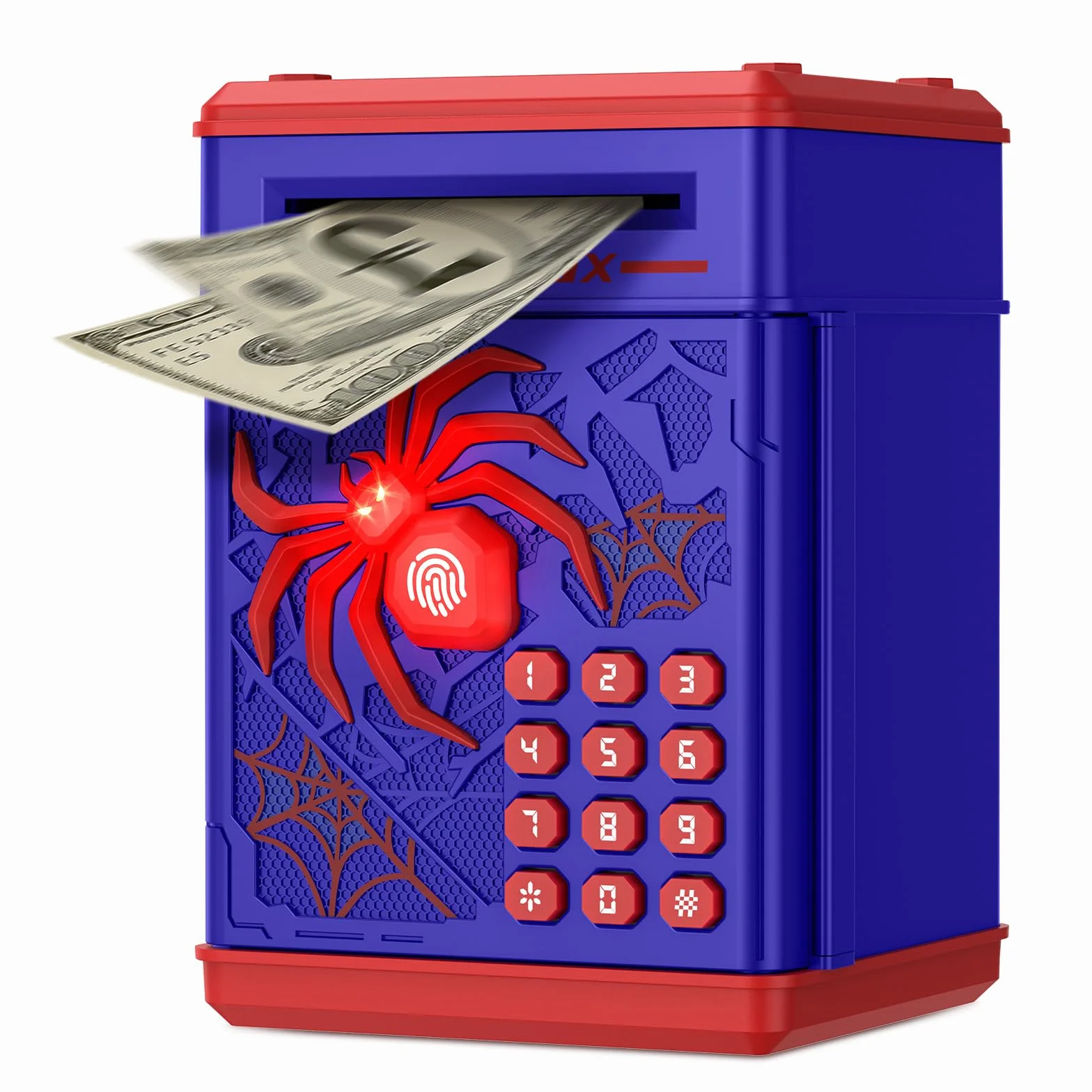 Yellcetoy Hucha Electrónica para Niños, Spider Caja Fuerte con Código de Seguridad y Música, Regalos 3-7+ Años Azul