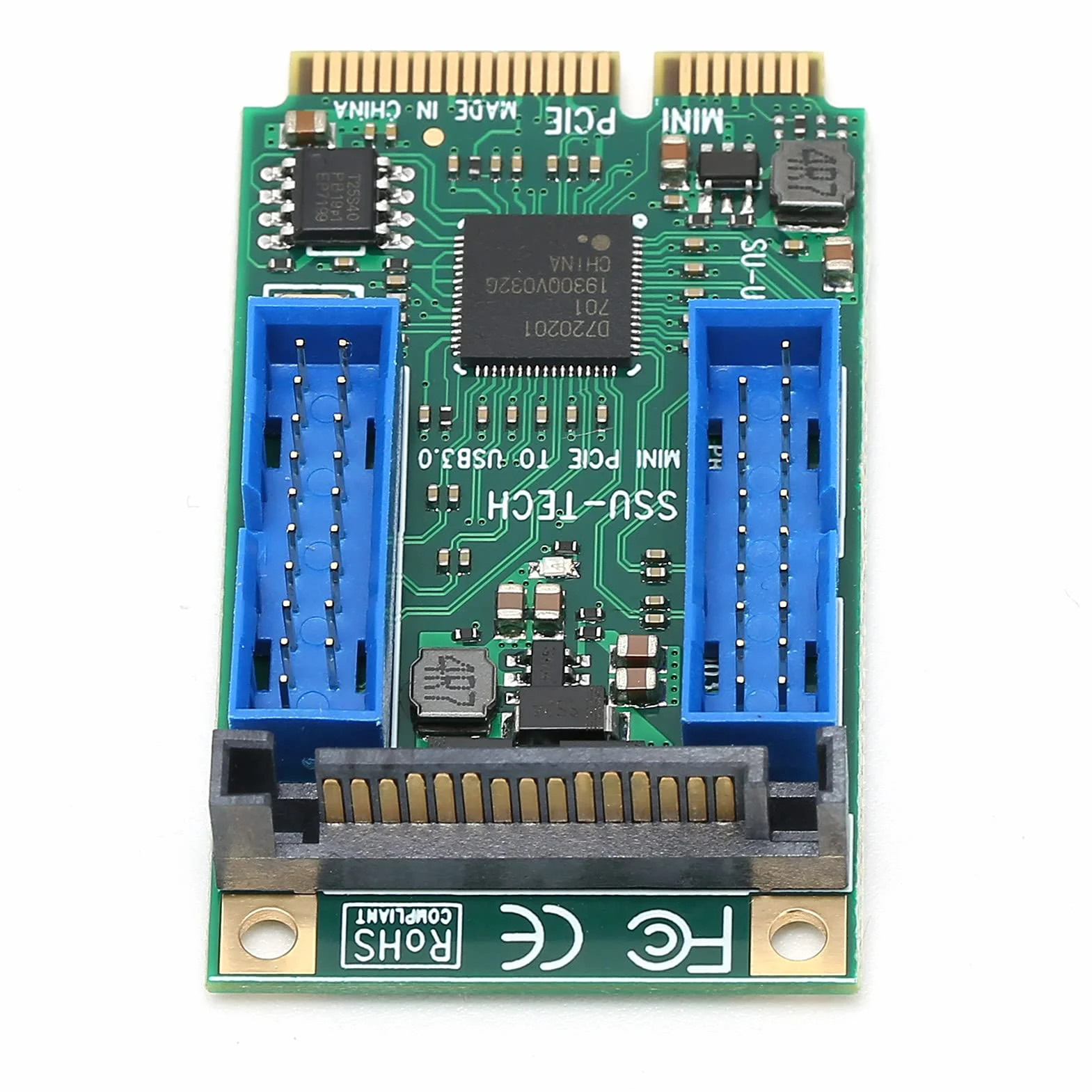 Bewinner Tarjeta Adaptadora Mini PCI-E a USB 3.0, Tarjeta Elevadora de Expansión de Panel Frontal USB 3.0 de 19 Pines con Cable de Alimentación, Convertidor de Puerto Interno para XP/2003/Vista