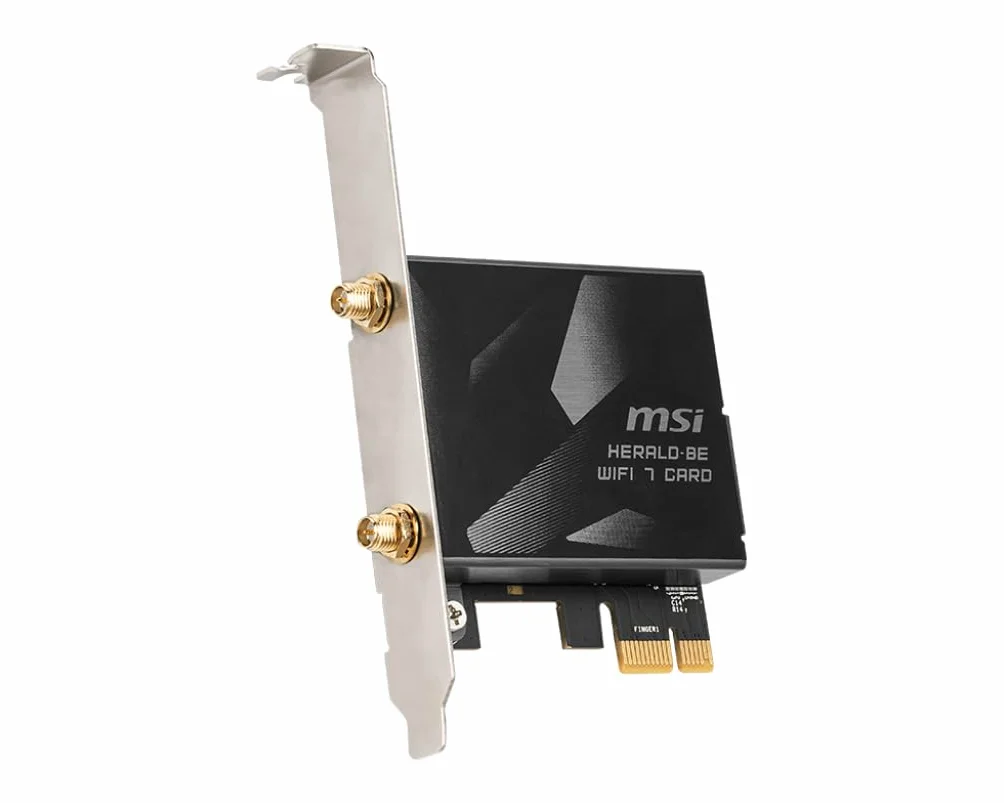 MSI Herald-BE WI-FI 7 MAX Tarjeta de Red Inalámbrica (Wi-Fi 7, 802.11BE, Bluetooth 5.4, PCIe, tecnología de operación multienlace, Antena Externa)
