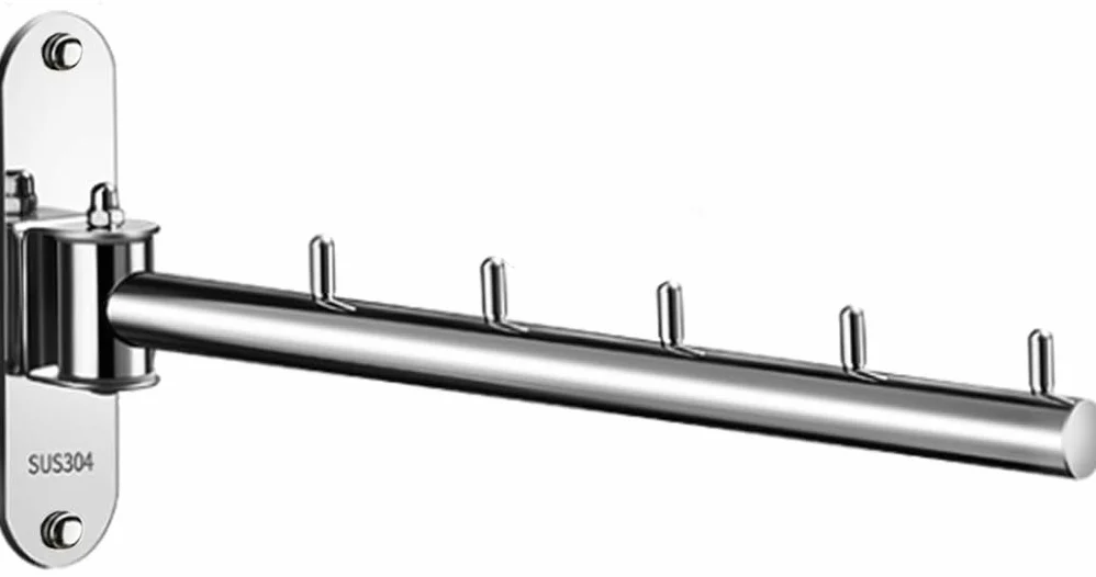 Percha de Ropa con Brazo oscilante, Colgador de Ropa Plegable montado en la Pared, Estante de Secado de Acero Inoxidable 304, Soporte de Gancho Plegable para Colgar (Plateado)