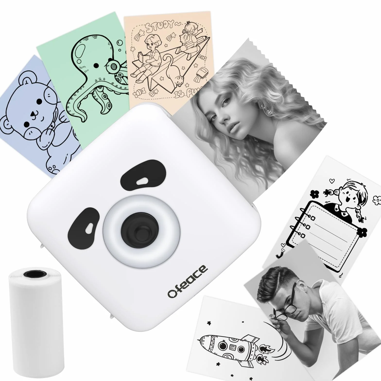 Impresora Portatil, 300DPI Impresora Fotos Movil de Alta Resolución, Mini Impresora Termica Compatible con Android/iOS, Impresora Multifuncion para Etiquetas de Notas Lista Fotos, Diseño Panda