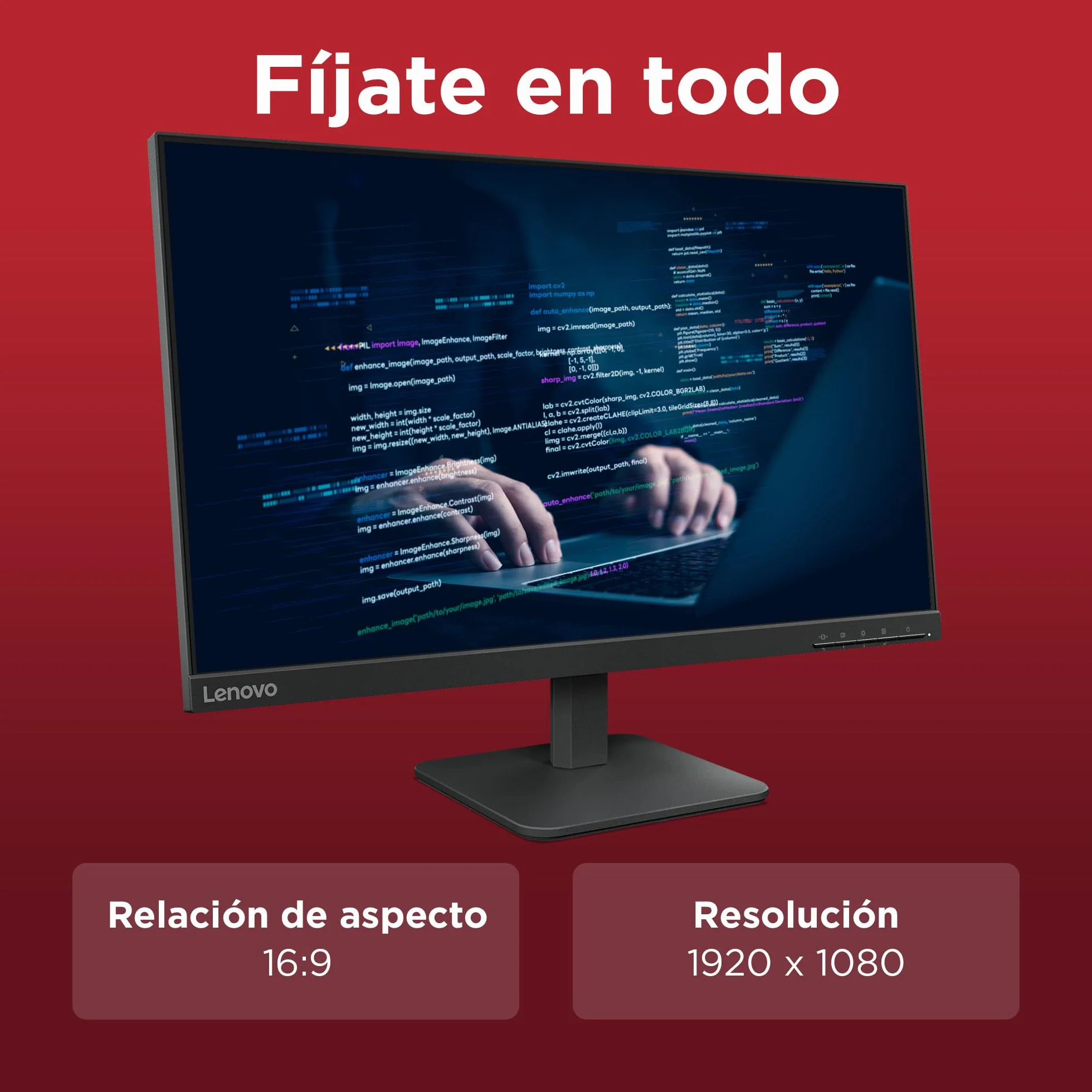 Lenovo L24-4e Monitor FHD 23.8" IPS 1920x1080 48-100Hz 4ms HDMI VGA VESA 100x100mm Inclinación Negro