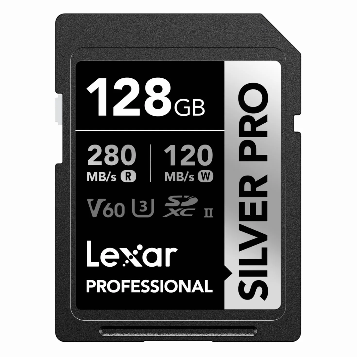 Lexar SILVER PRO Tarjeta SD de 128GB, tarjeta de memoria SD UHS-II, V60, U3, C10, lectura de hasta 280MB/s, escritura de 120MB/s, tarjeta SDXC para DSLR/cámara/fotógrafo/videógrafo (LSDSIPR128G-BNNAA)