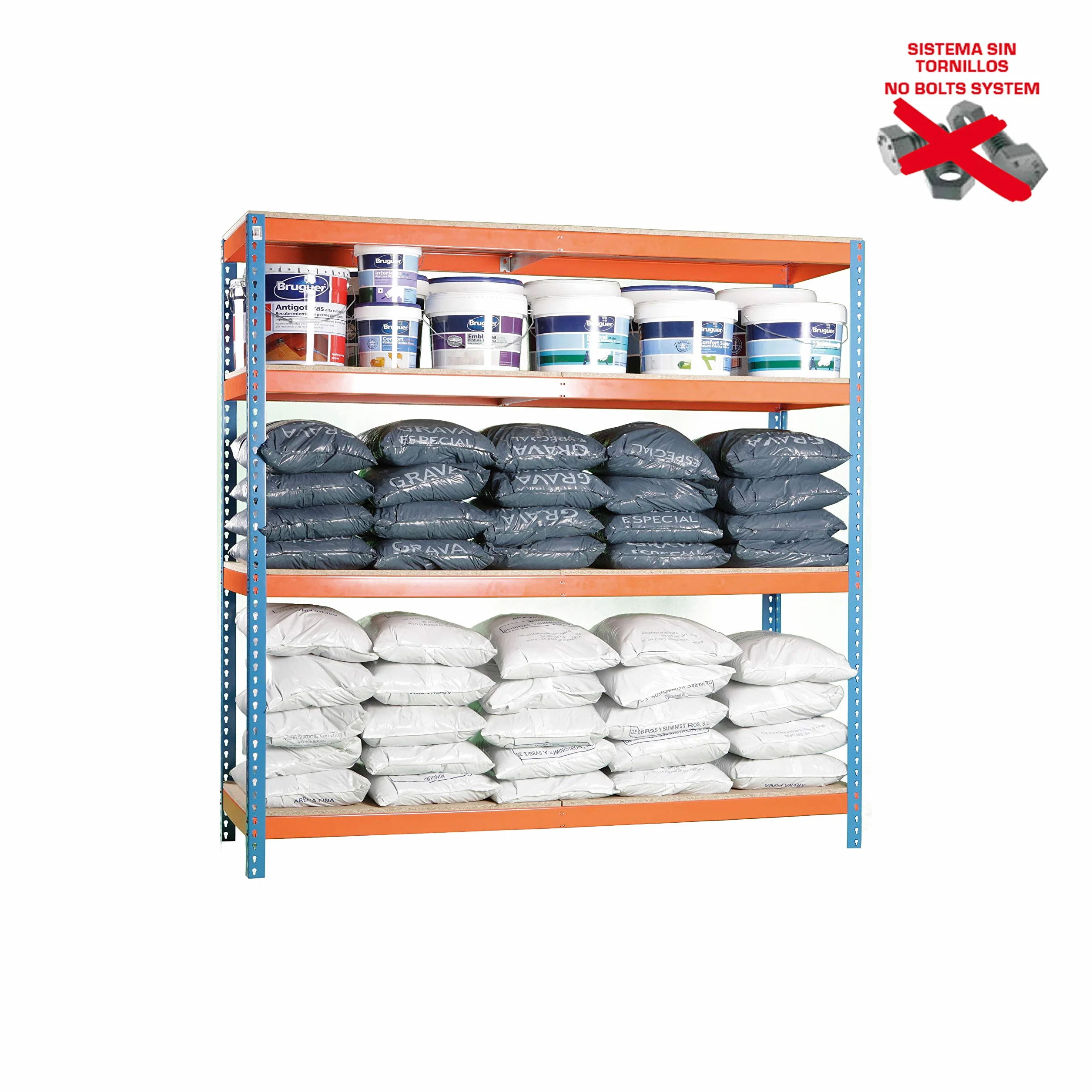 Simon Rack Estanteria Industrial 2000x1500x600 mm 400 kg 4 Estantes Madera Almacenaje Metalica Azul Naranja