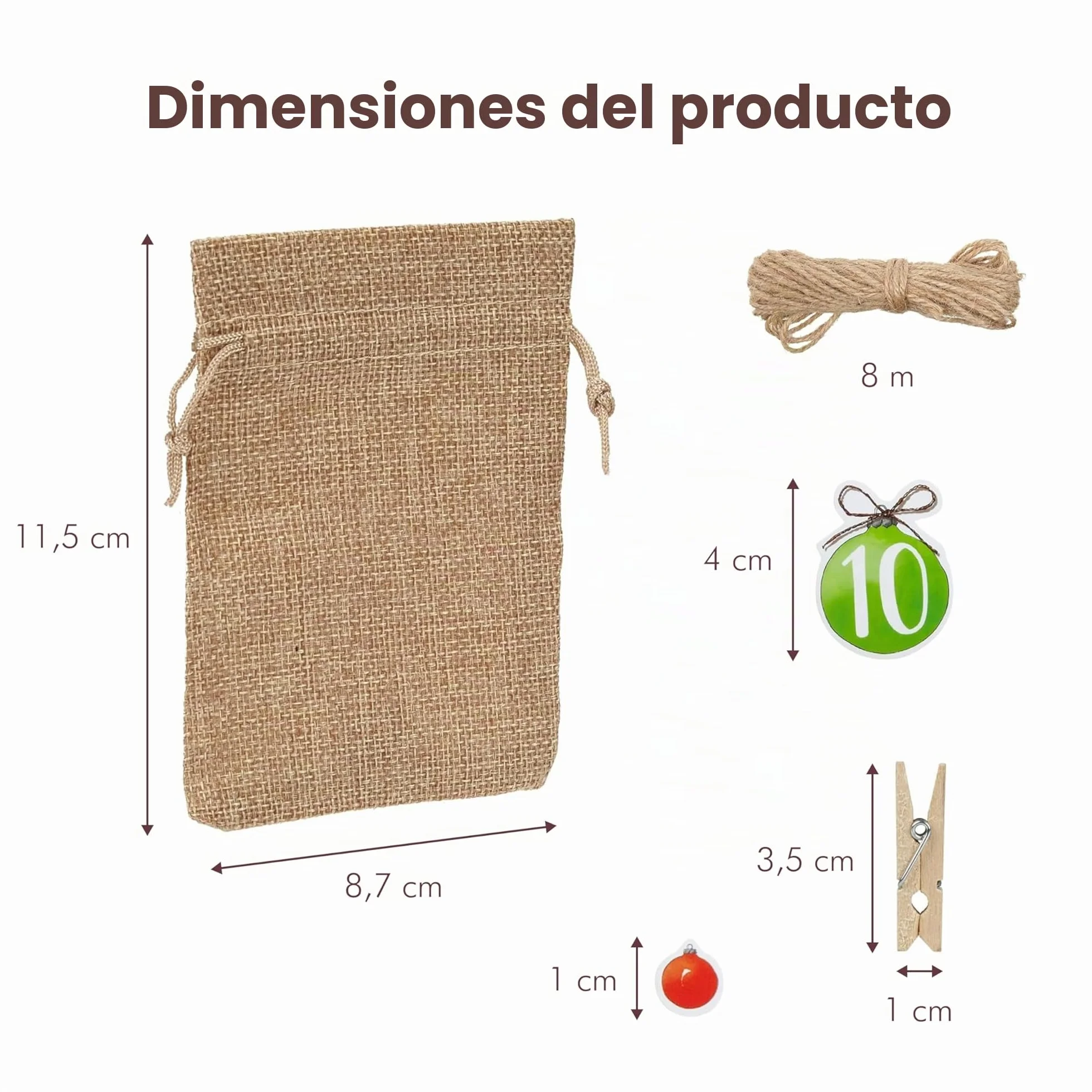 Calendario adviento de Yute 2025 con saquitos, Adhesivos y Pegatinas de Cifras para Rellenar Manualidades LIVAIA