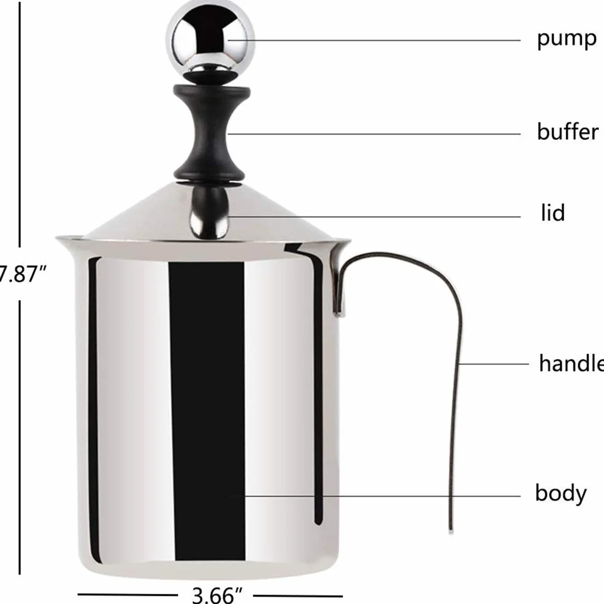 Lychee 800ml Batidora Espumadora de Leche Manual, Acero Inoxidable, Doble Colador para Espuma de Capuchino