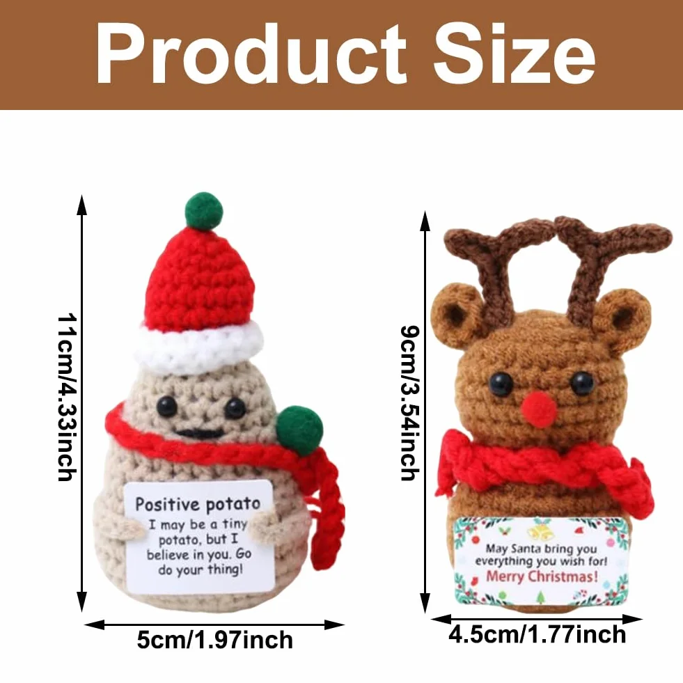 Alce de patata de ganchillo, divertido juguete de punto con tarjeta positiva, decoración de Navidad