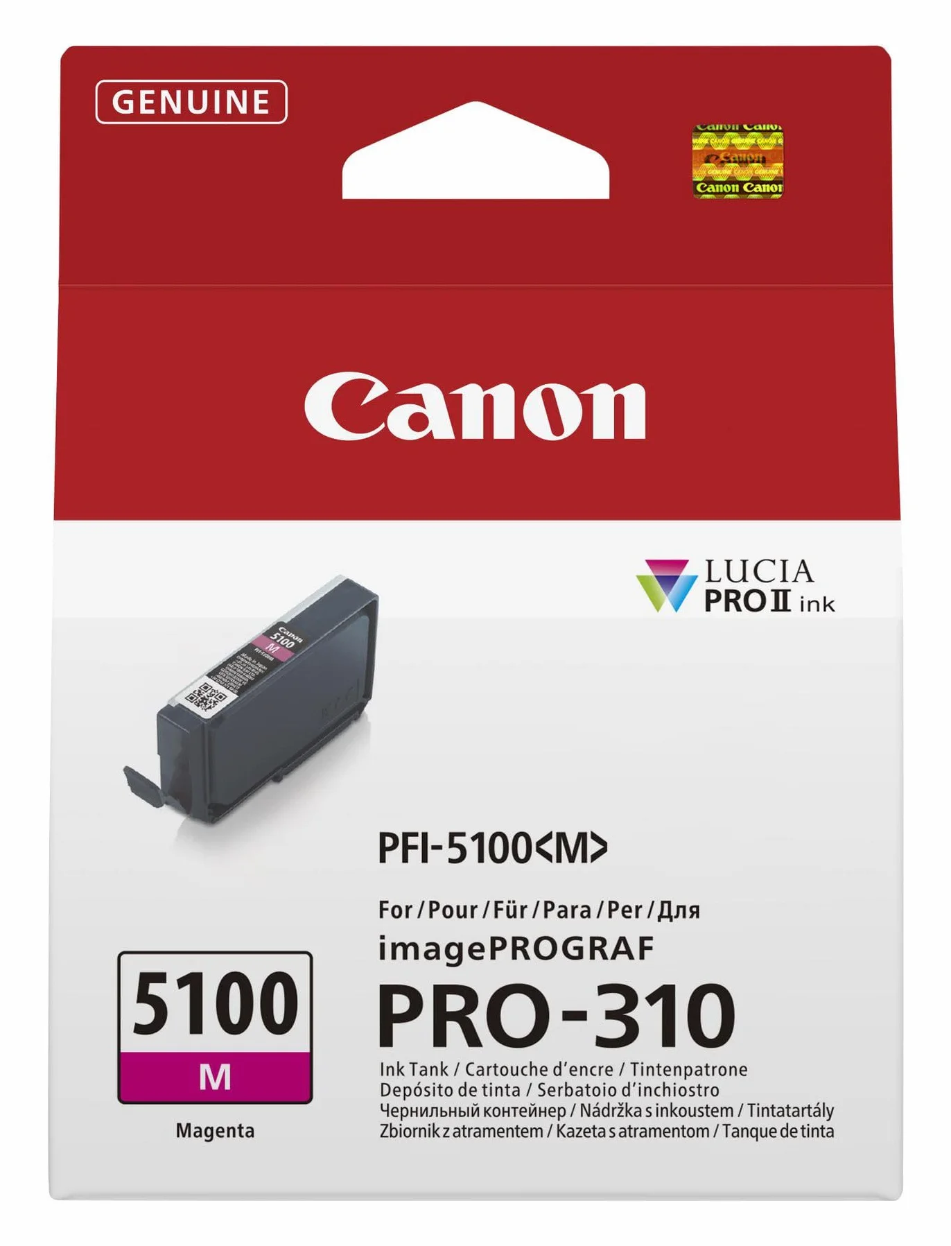Canon PFI-5100M Cartucho de Tinta Original para Impresora - Tinta de Alto Rendimiento y Resistente a la Decoloración (1 Cartucho Magenta) - Compatible con imagePROGRAF PRO-310