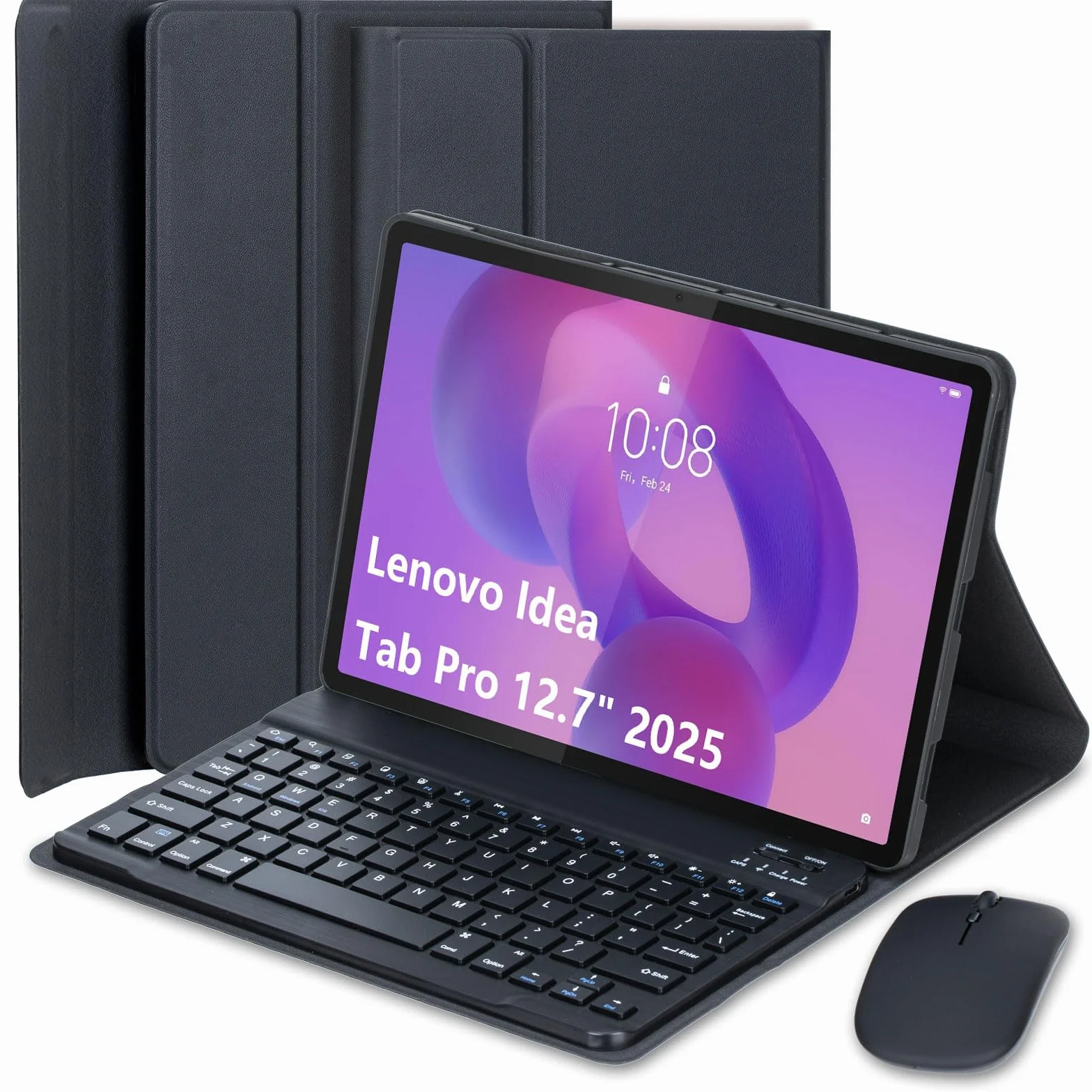 Funda con Teclado para Lenovo Idea Tab Pro 12,7 Pulgadas 2025 Modelo (TB373FU/TB375FC), Español Ñ Teclado Inalámbrico Bluetooth Desmontable Funda Ultradelgada Multiángulo con Ratón,Negro
