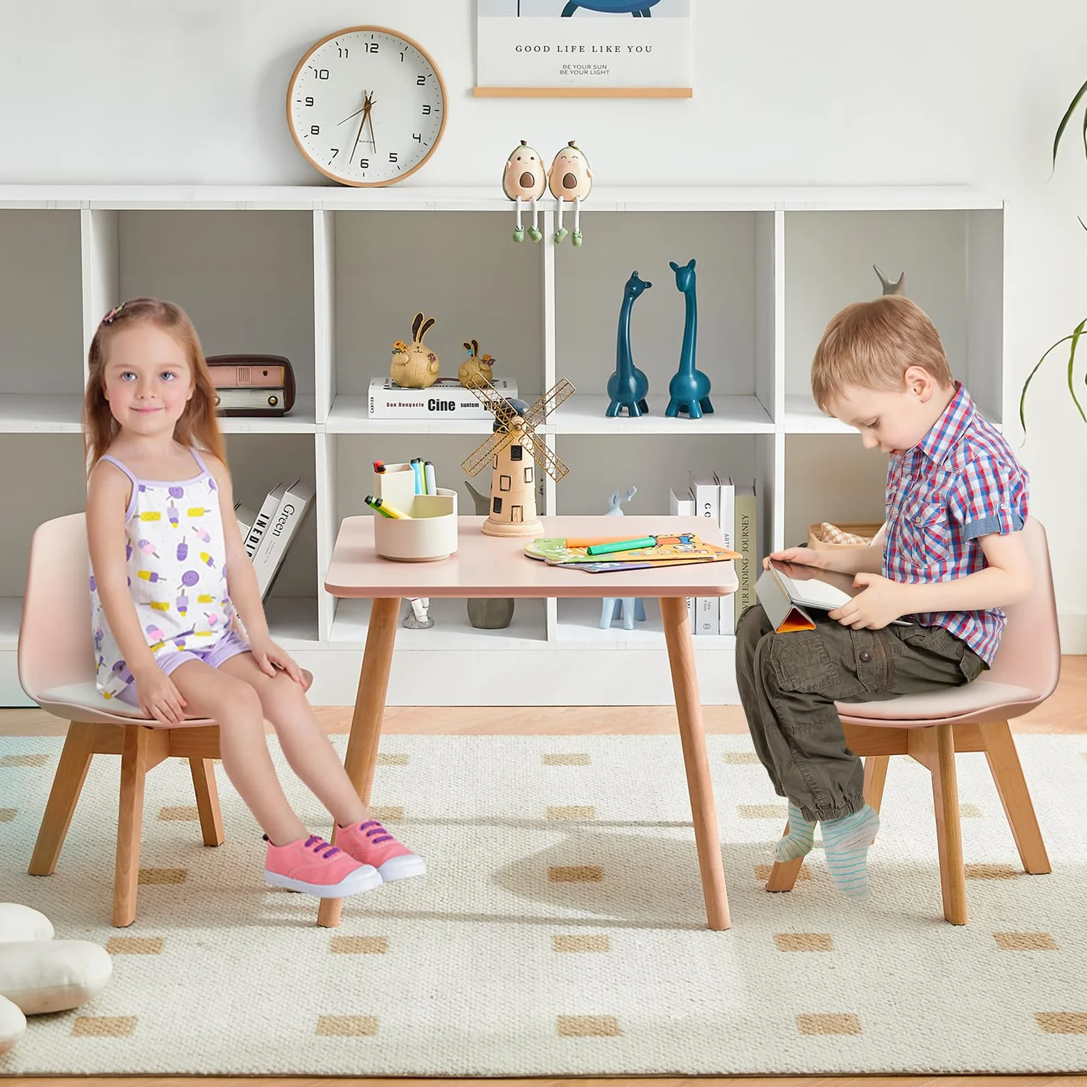 EGGREE Silla Infantil con Patas de Madera, Altura Asiento 33 cm, Rosa