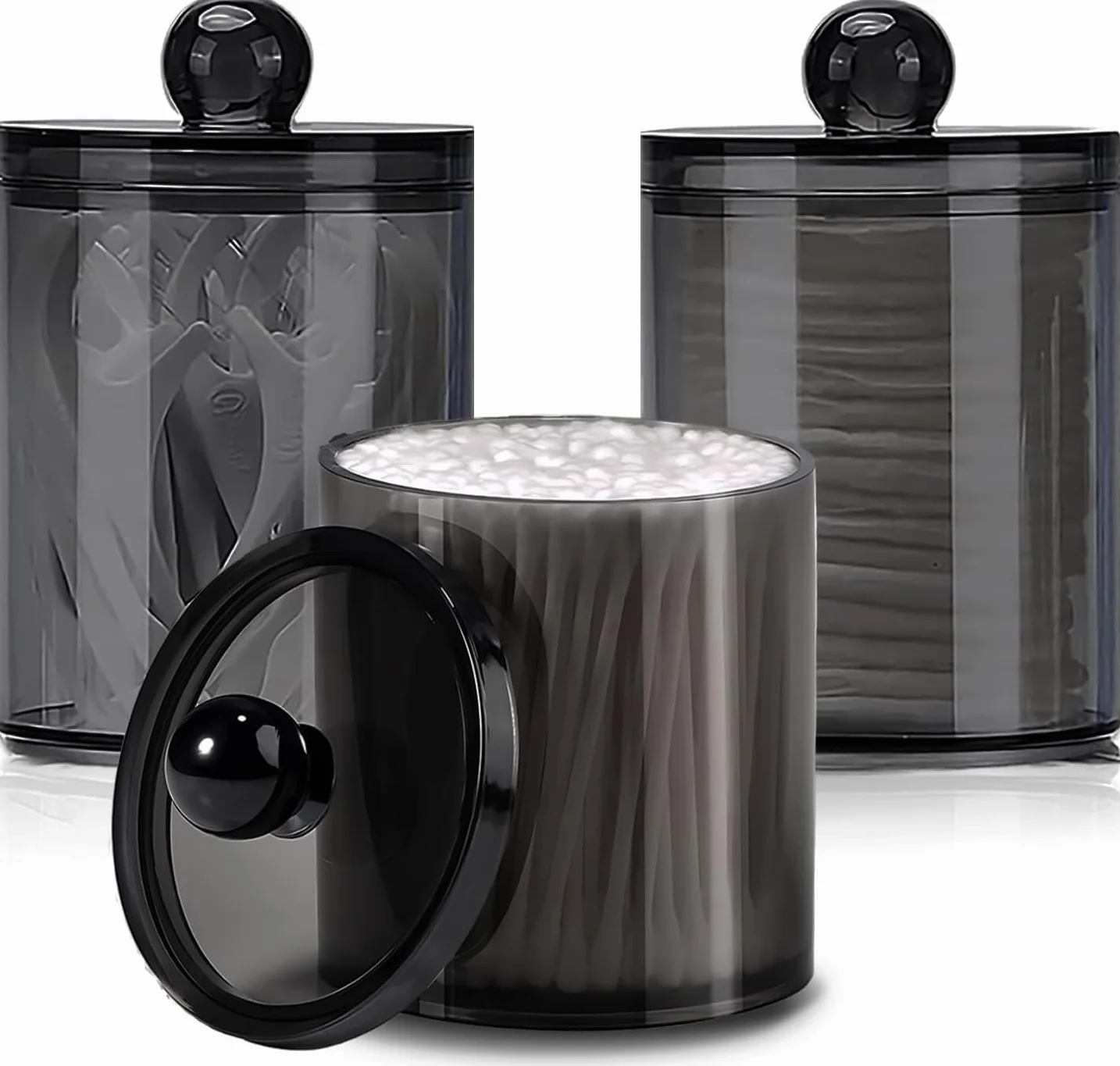 3 Piezas Dispensador para Bastoncillos de Algodón, Dispensador de Bastoncillos, Contenedor de Hisopos de Algodón, Contenedores de Almacenamiento de Plástico Negro Transparente