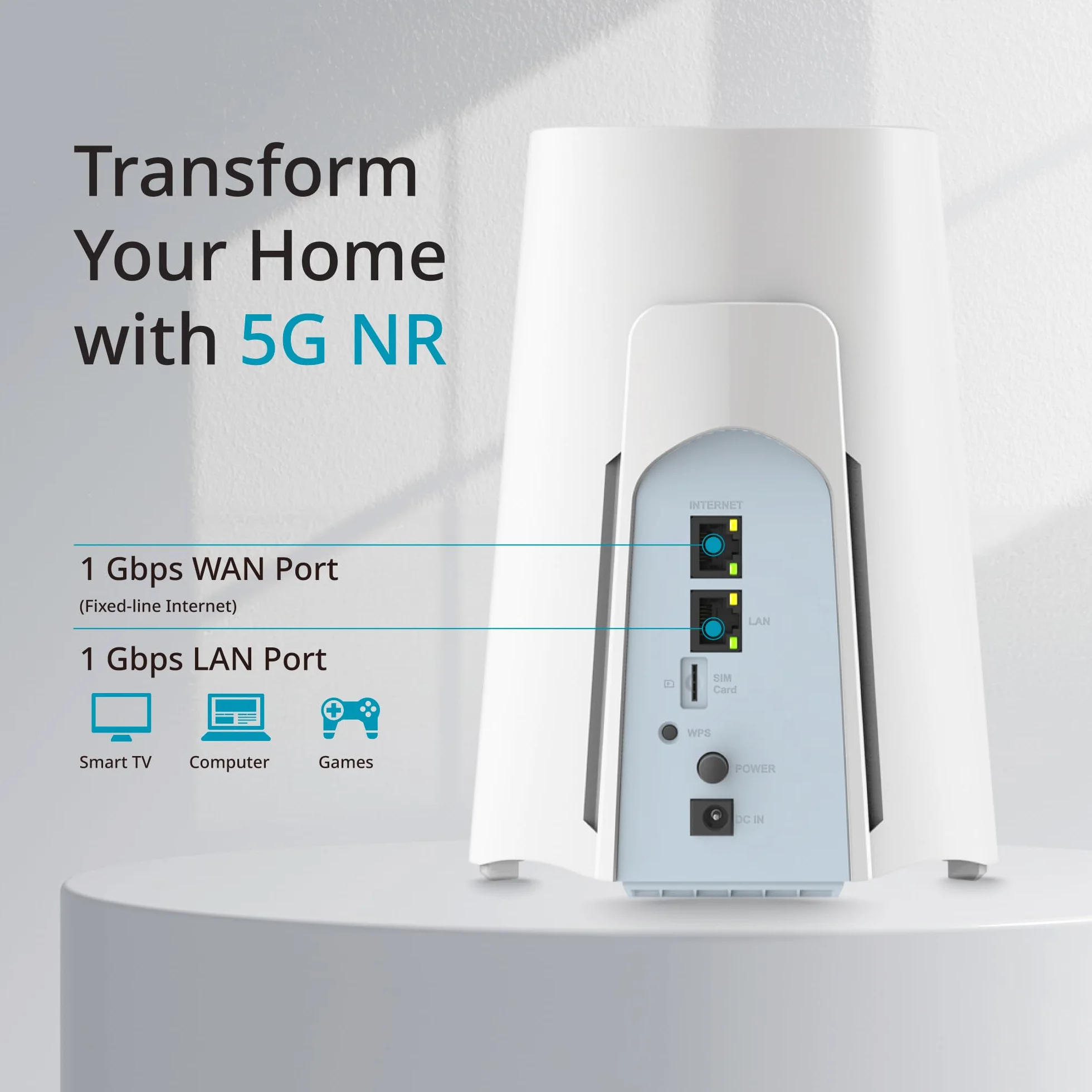 Router D-Link G530 5G NR, Descarga hasta 3.4 Gbps, Wi-Fi 6 AX3000, Puertos Gigabit WAN y LAN, WAN Failover, WPA3, VPN, VLAN, acepta SIM Todas operadoras.