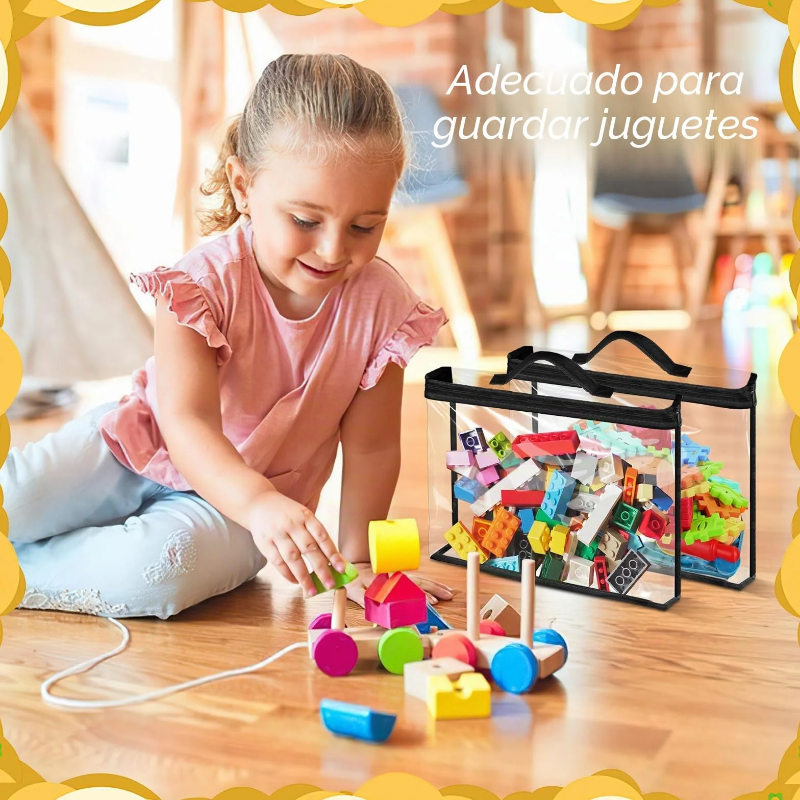 Bolsas grandes de almacenamiento para juguete, organizador PVC impermeable transparente con cremallera y asas